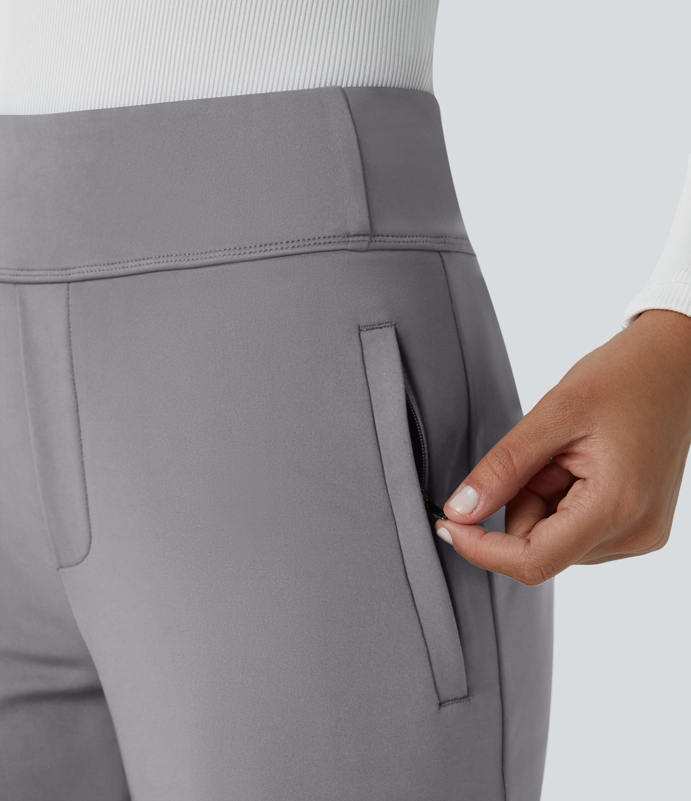 Halara Halara Flexв„ў High Waisted Side Zipper Pocket Work Flare Pants  - Silent Storm - S(regular) sweatpants jogger pants stacked sweatpants 