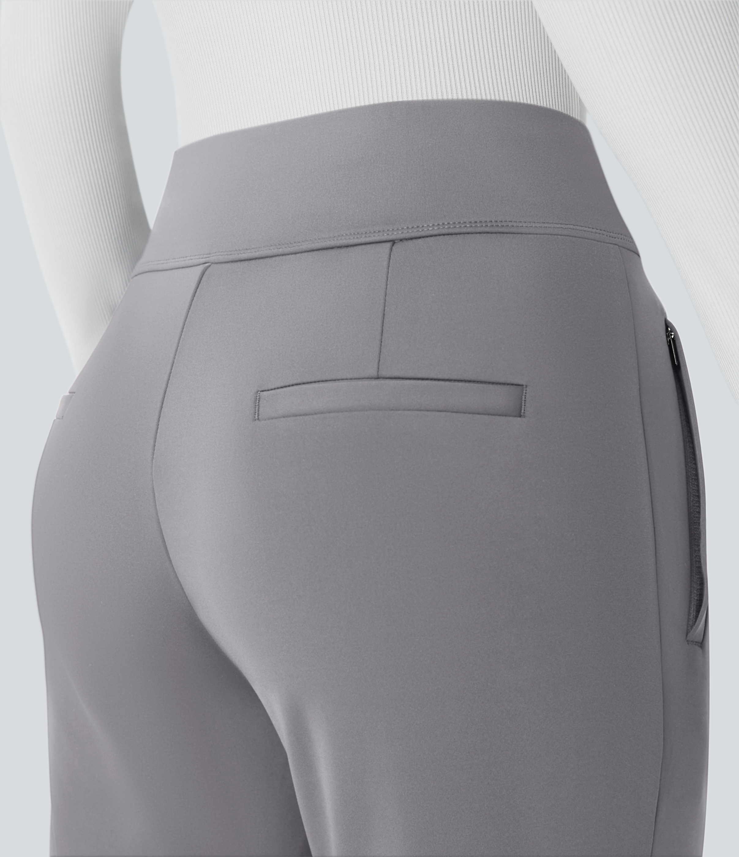 Halara Halara Flexв„ў High Waisted Side Zipper Pocket Work Flare Pants  - Silent Storm - S(regular) sweatpants jogger pants stacked sweatpants 