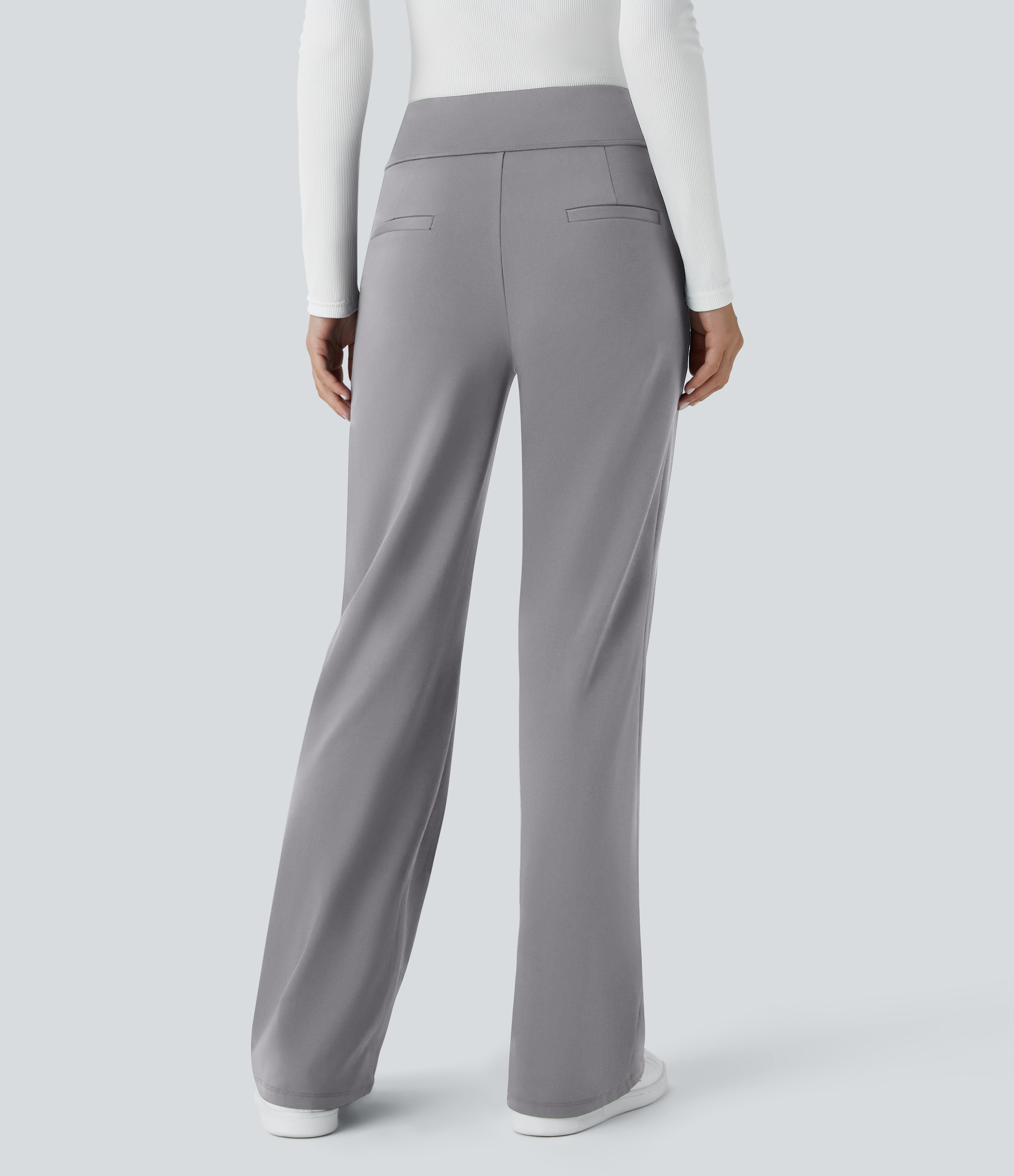Halara Halara Flexв„ў High Waisted Side Zipper Pocket Work Flare Pants  - Silent Storm - S(regular) sweatpants jogger pants stacked sweatpants 