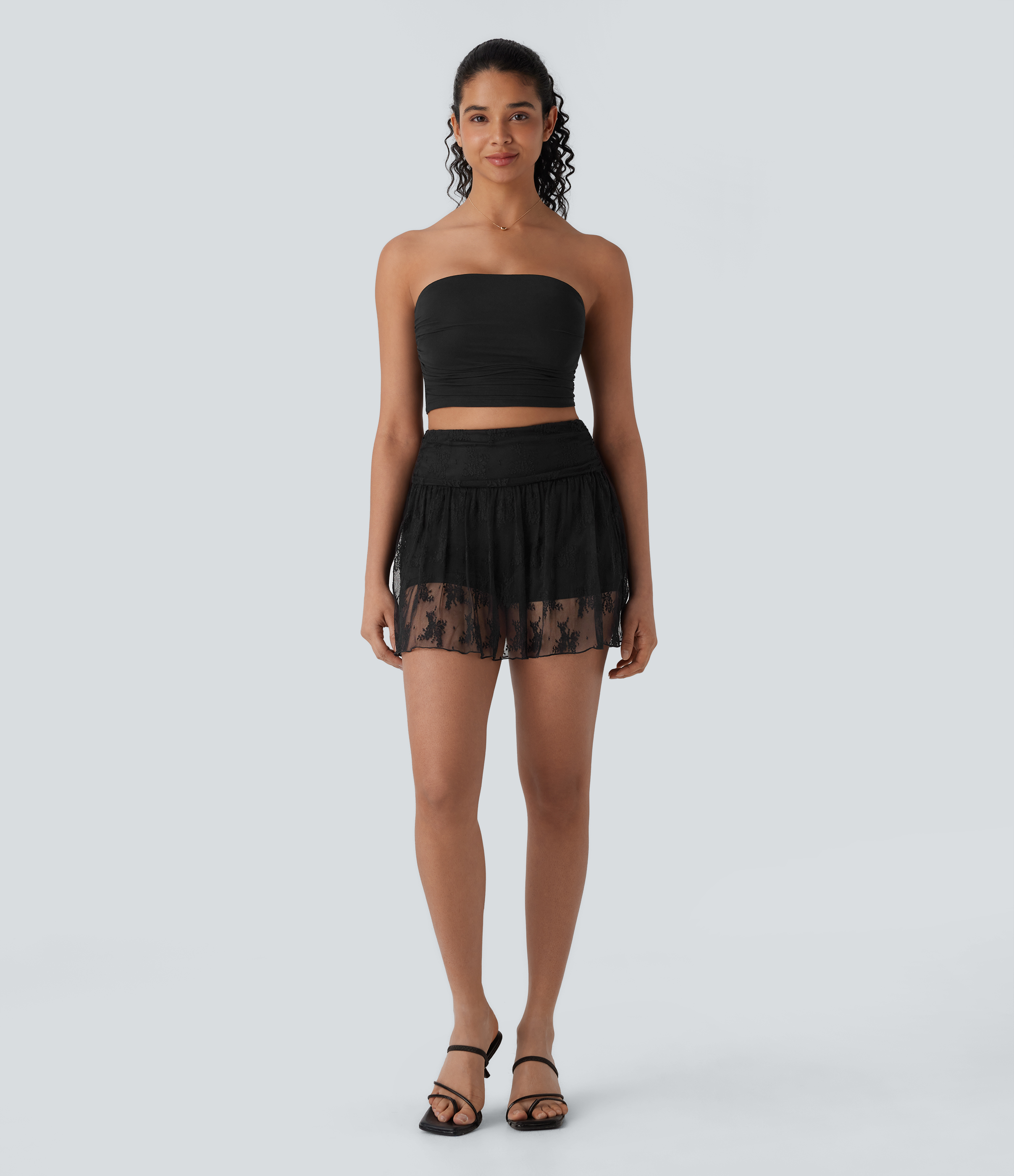 Halara Mid High Waisted 2-in-1 Side Pocket Lace Mini Party Skirt  - Black - XS(regular) 