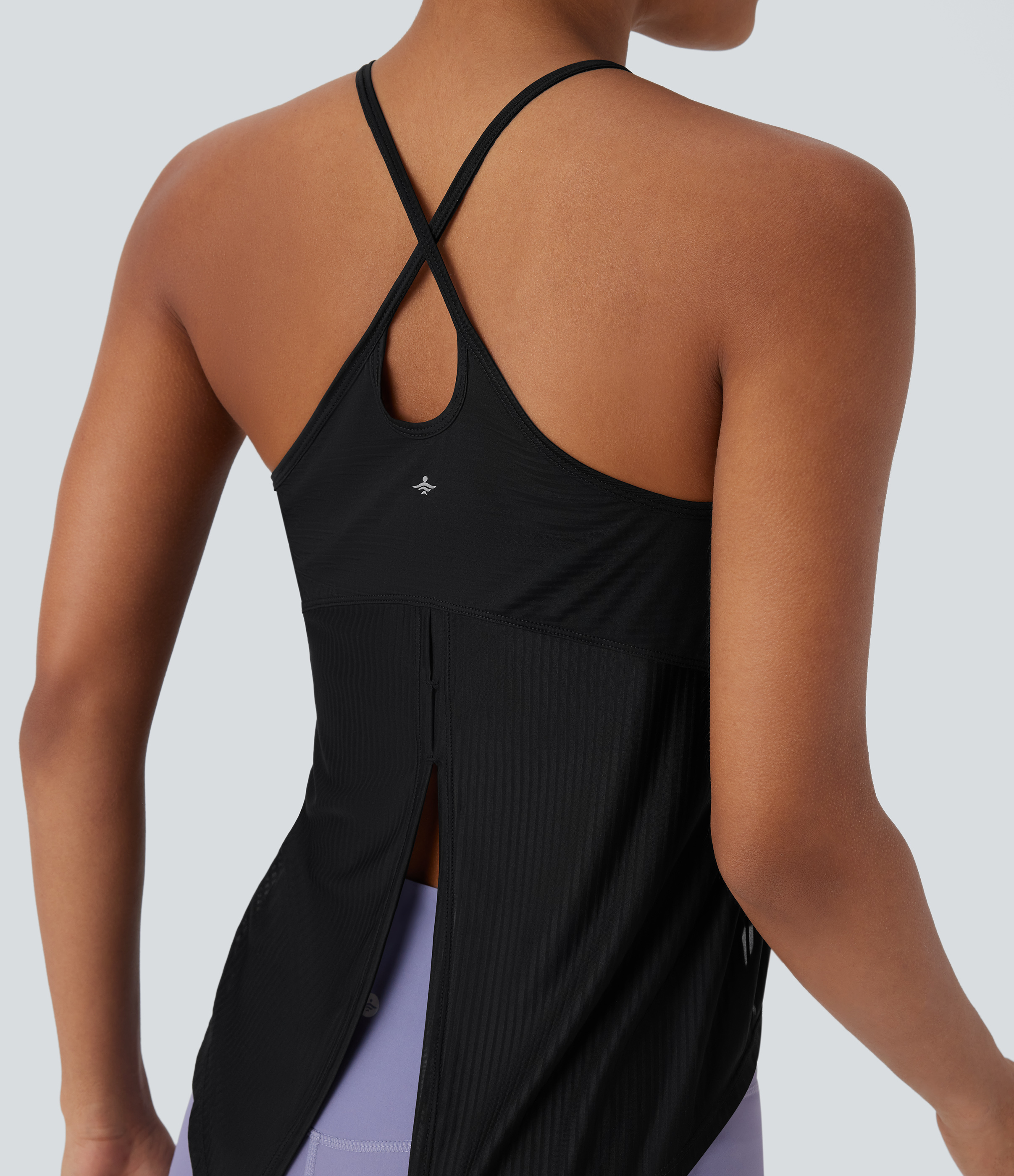 Halara Crisscross Backless Split Hem Yoga Cami Top Tank Top - Black - S golf tops halter top tunic tops sleeveless tops backless top 