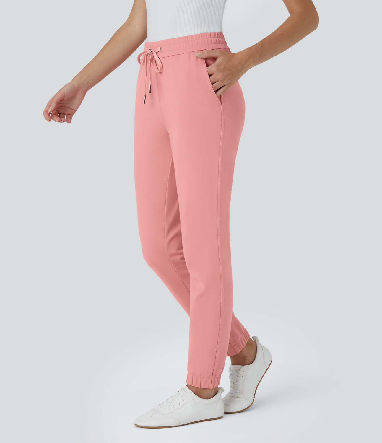 Halara Mid Rise Drawstring Side Pocket Work Joggers  - Peach Blossom Pink - S(regular) 