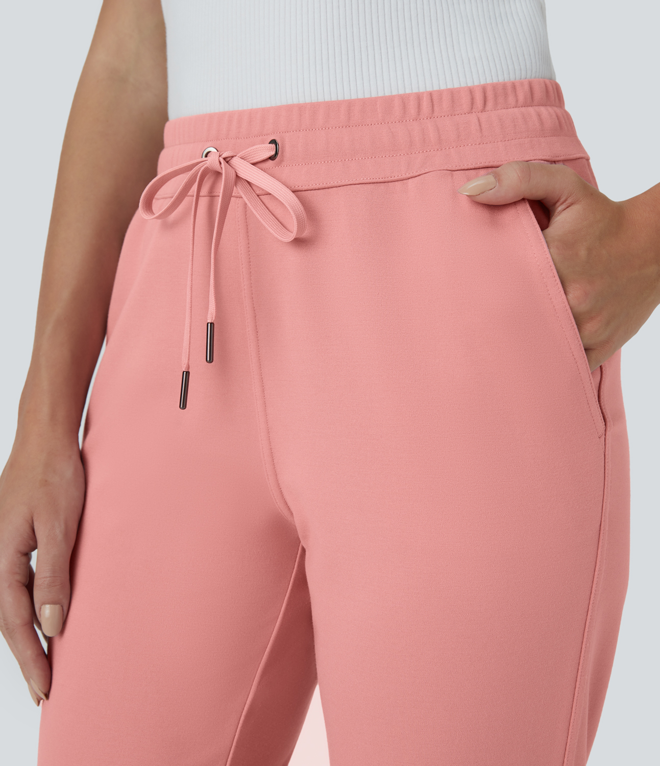 Halara Mid Rise Drawstring Side Pocket Work Joggers  - Peach Blossom Pink - S(regular) 