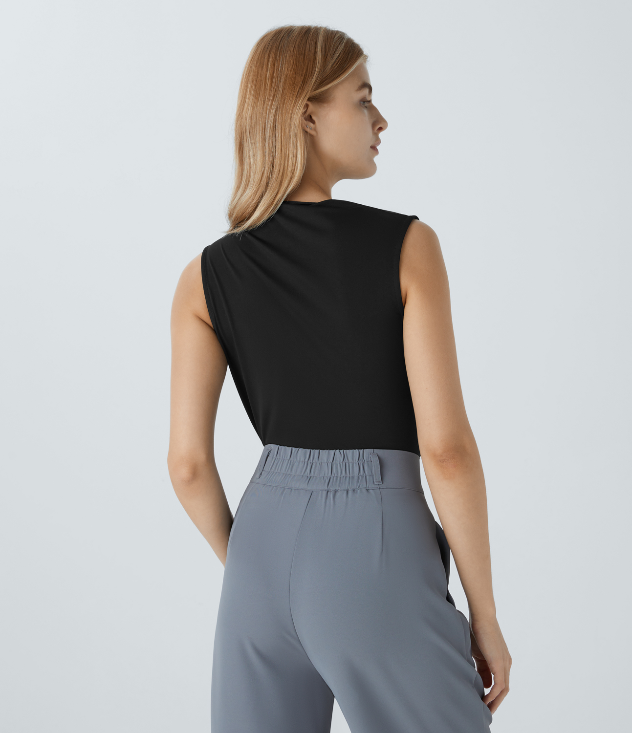 Halara Cowl Neck Sleeveless Work Blouse  - Black - M 