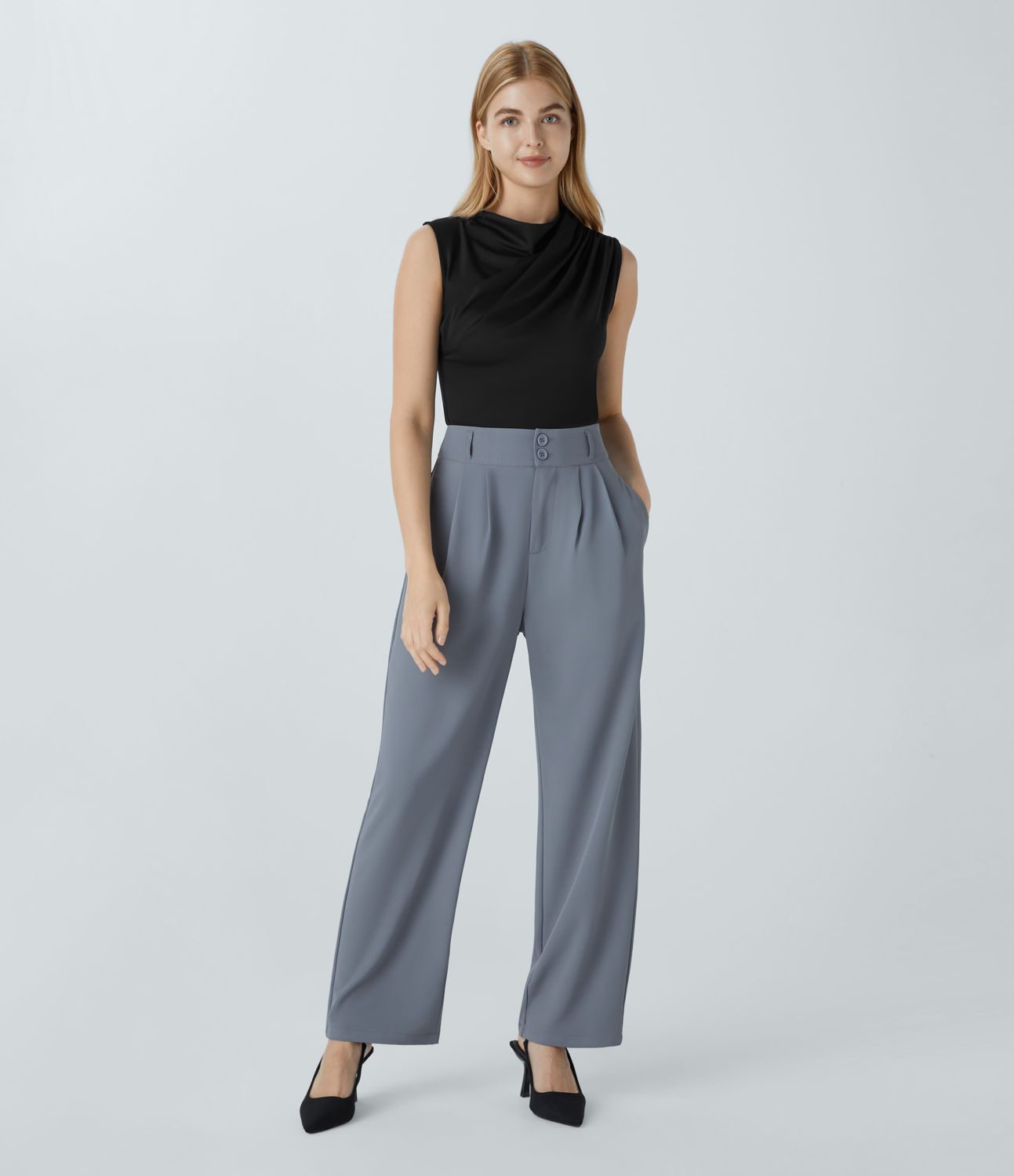 Halara Cowl Neck Sleeveless Work Blouse  - Black - M 