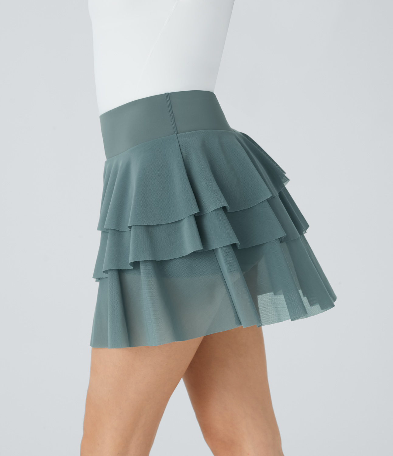 Halara High Waisted 2-in-1 Side Pocket Contrast Mesh Layered Flowy Mini Skirt  - Arctic - XS(regular) midi skirt a line skirt golfing skirt 