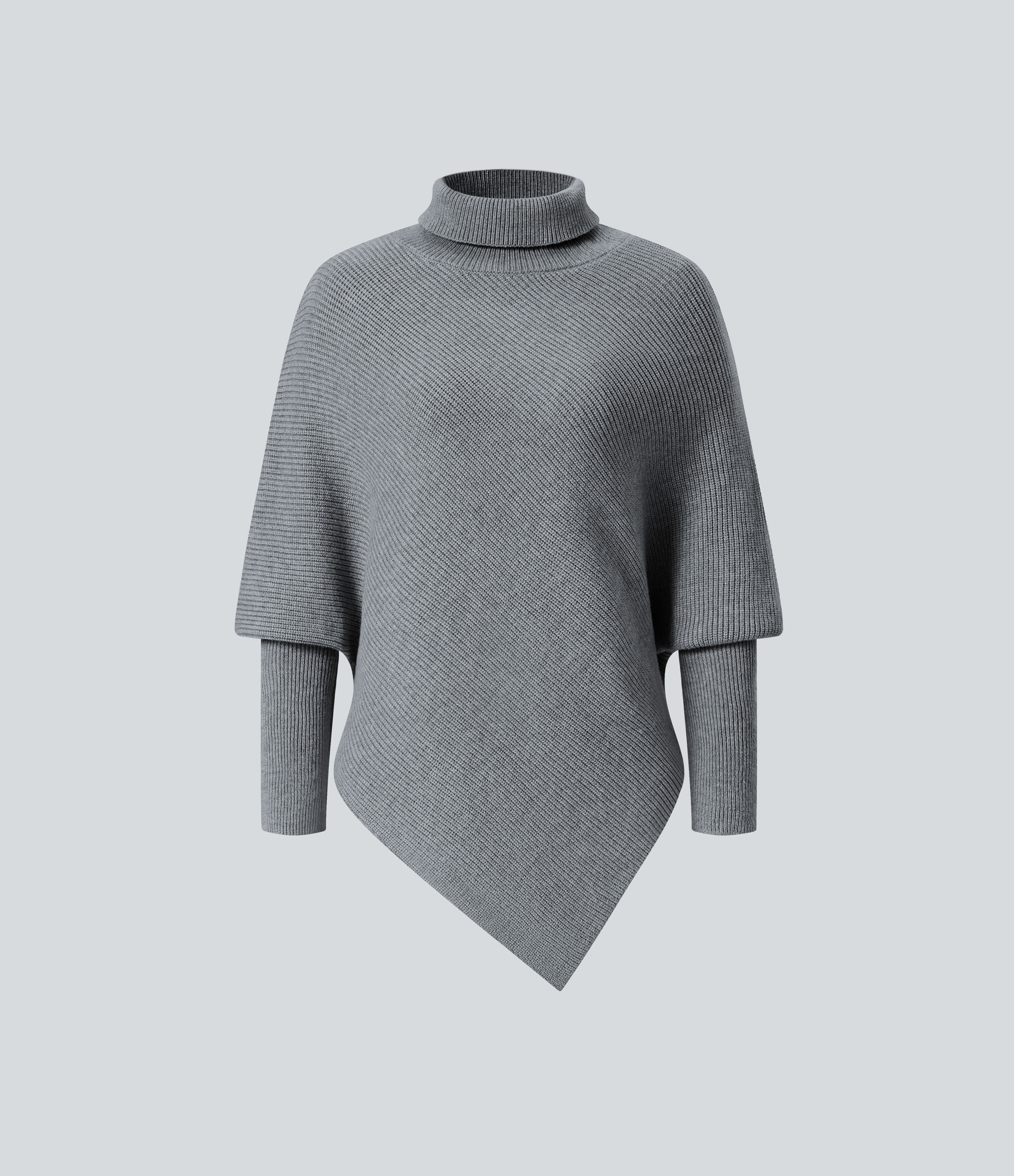 Halara High Neck Long Sleeve Asymmetric Hem Work Sweater  - Mottled Cloud Grey - XS 