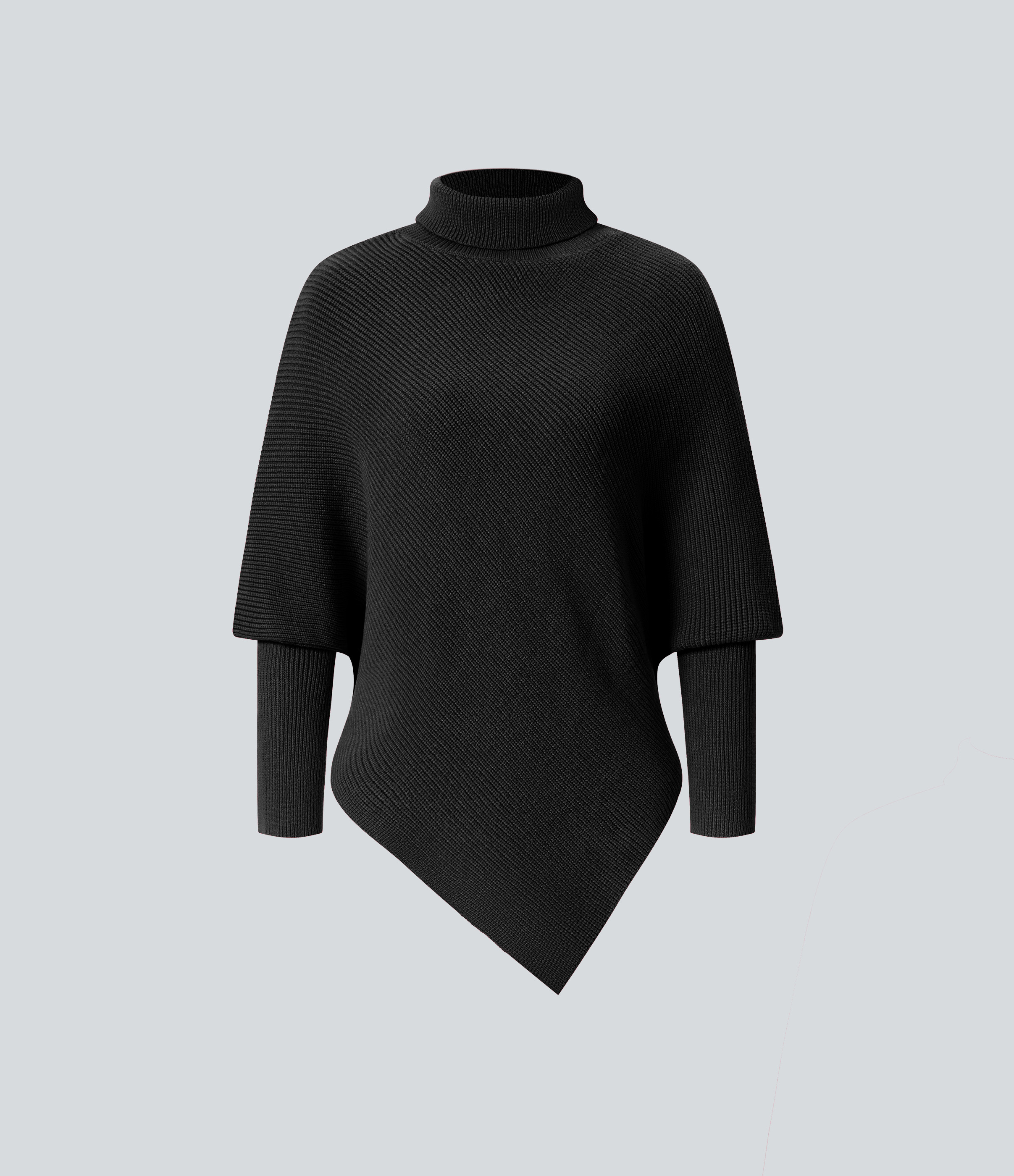 Halara High Neck Long Sleeve Asymmetric Hem Work Sweater  - Black - XL 