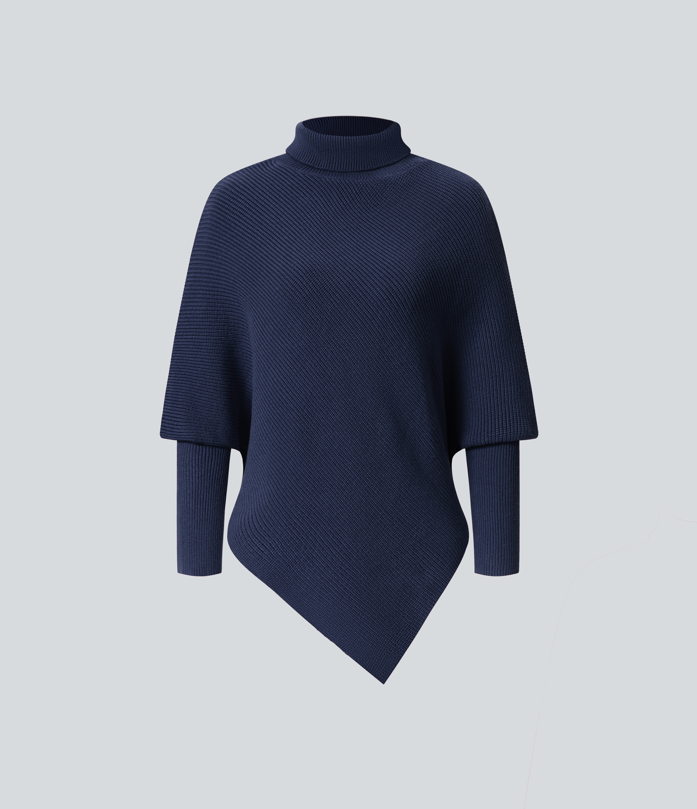 Halara High Neck Long Sleeve Asymmetric Hem Work Sweater  - Dark Blue - M 