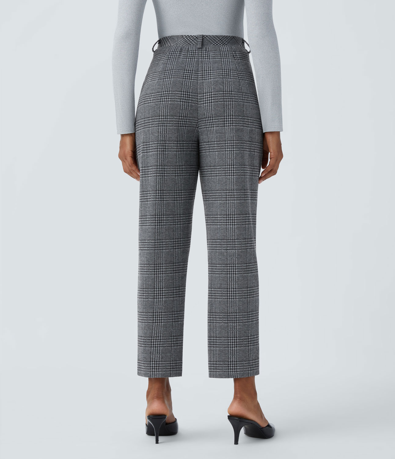 Halara Halara Flexв„ў High Waisted Side Pocket Houndstooth Plaid Tapered Work Pants  - Dark Gray Plaid - XL(regular) sweatpants jogger pants 