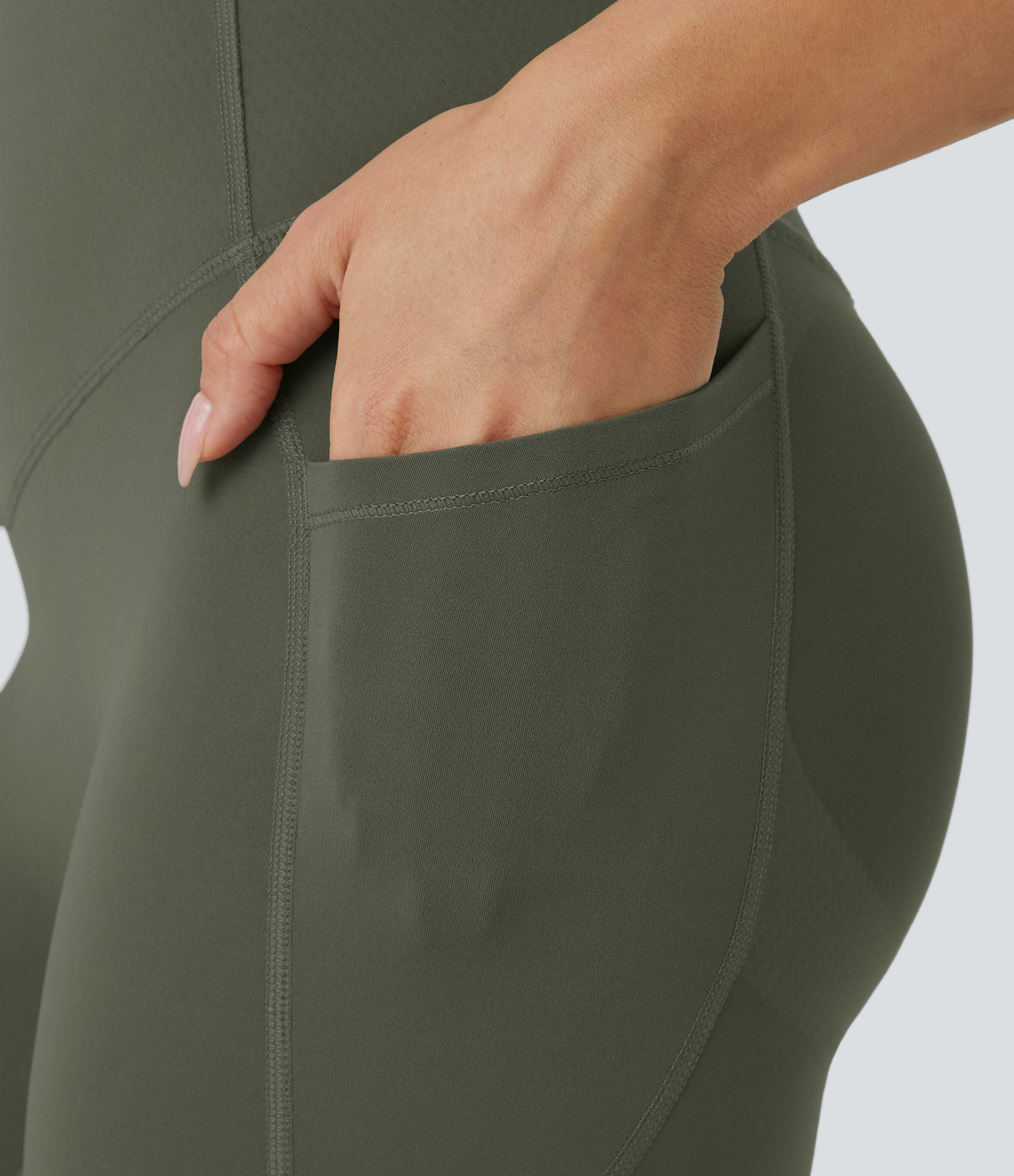 Halara SoCinched High Waisted Butt Lifting Tummy Control Side Pocket Shaping Workout UltraSculpt Leggings  - Deep Woodland Green - XS(7/8) 