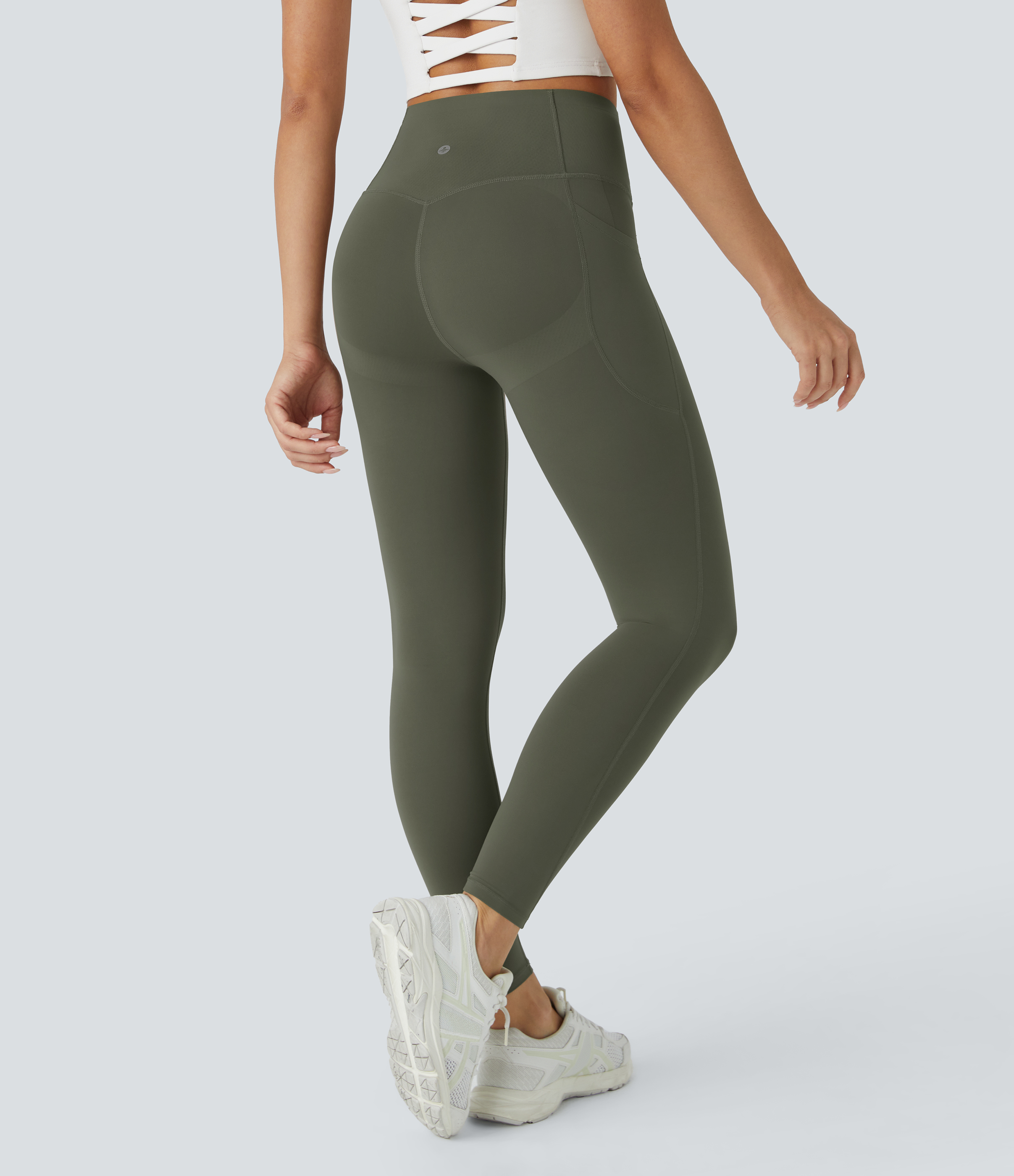 Halara SoCinched High Waisted Butt Lifting Tummy Control Side Pocket Shaping Workout UltraSculpt Leggings  - Deep Woodland Green - XS(7/8) 
