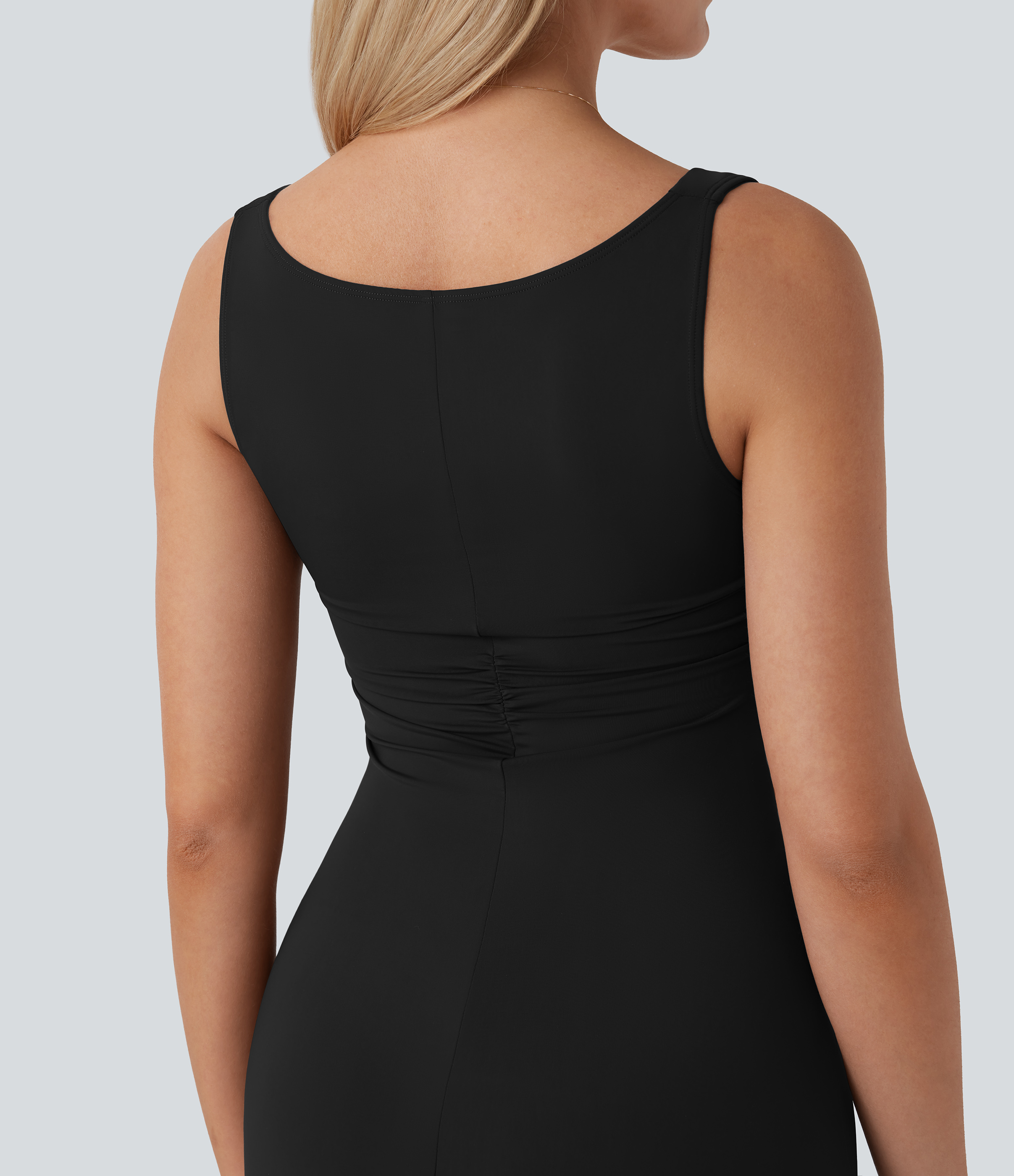 Halara Cowl Neck Sleeveless Ruched Slim Maxi Party Dress Casual Dress - Black - XL slip dress beach dress ruched dress halter dress 