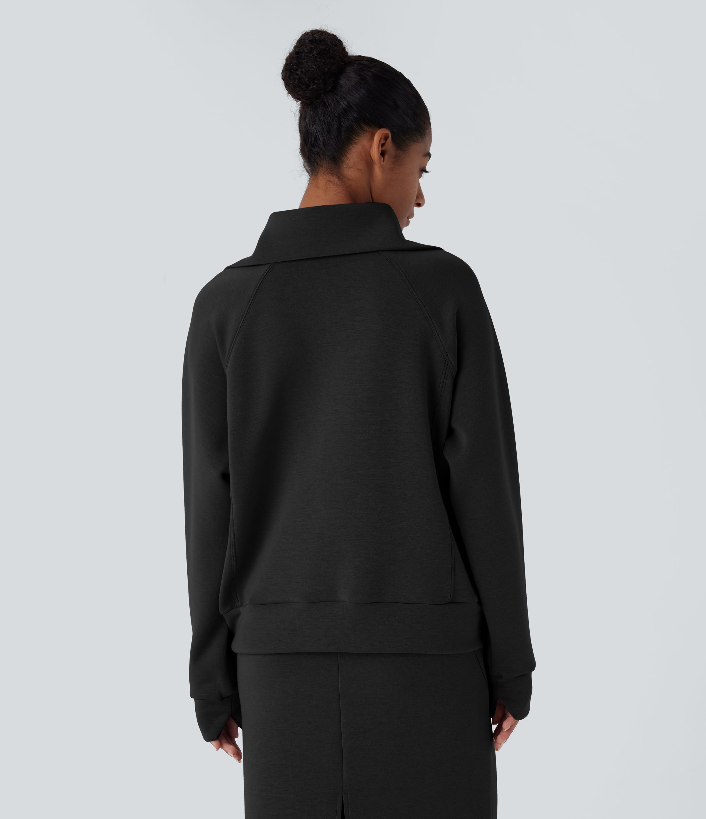 Halara SpacerTekв„ў Funnel Neck Half zipper Raglan Sleeve Relax Casual Sweatshirt  - Black - M 