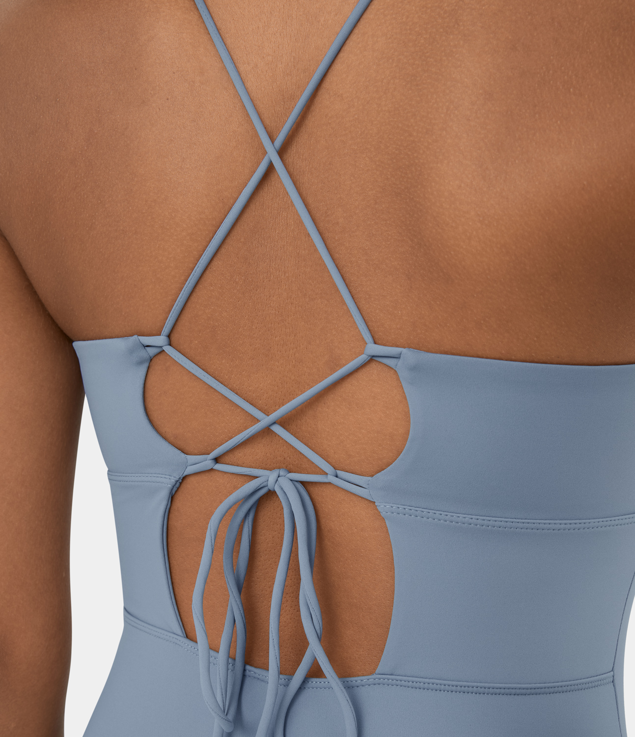 Halara Backless Lace Up Split Bodycon Mini Slip Casual Dress Workout Dress - Snowflake Blue - L 