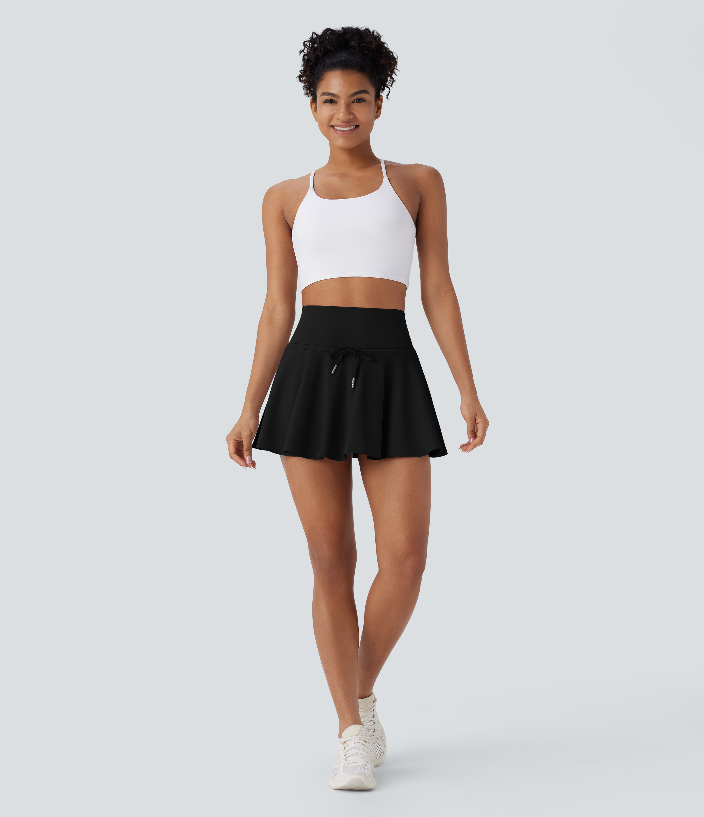 Halara Softlyzeroв„ў QuickDry SoCinched High Waisted Tummy Control Drawstring 2-in-1 Side Pocket Mini Quick Dry Tennis Skirt  - Black - XS(regular) 