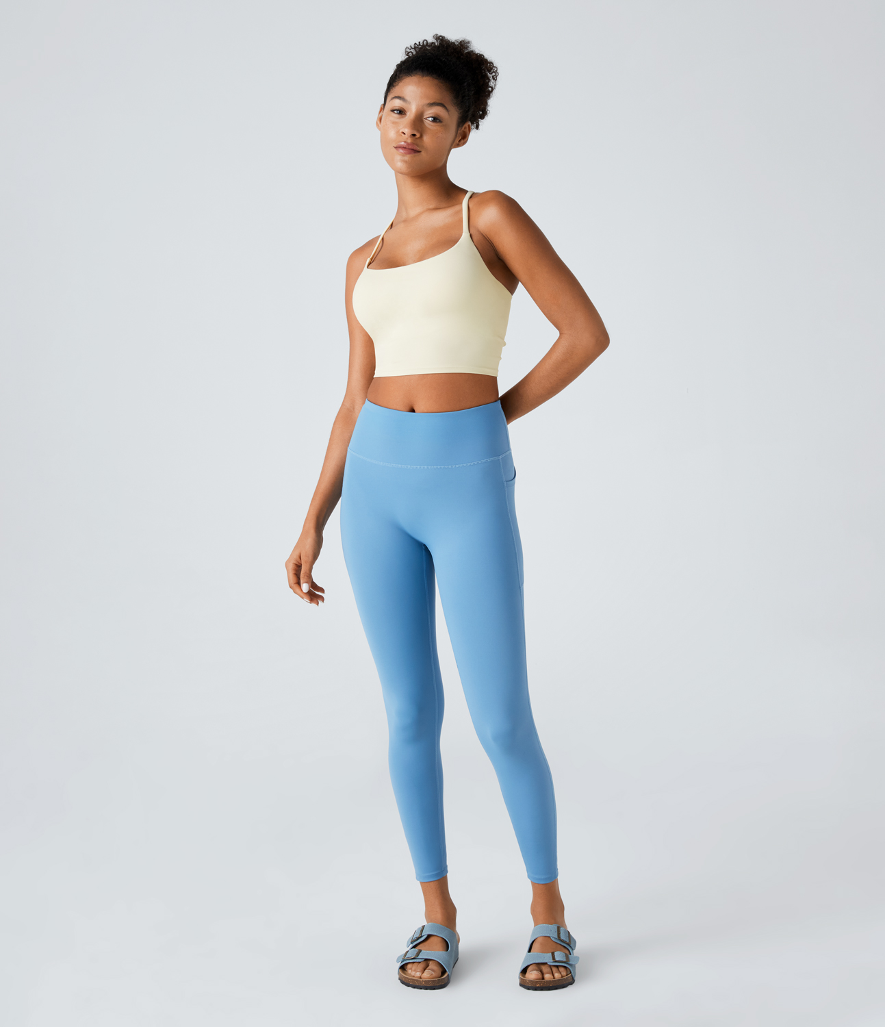 Halara Backless Crisscross Ruched Skinny Yoga Cami Top Tank Top - Vanilla Ice - S golf tops halter top tunic tops sleeveless tops 