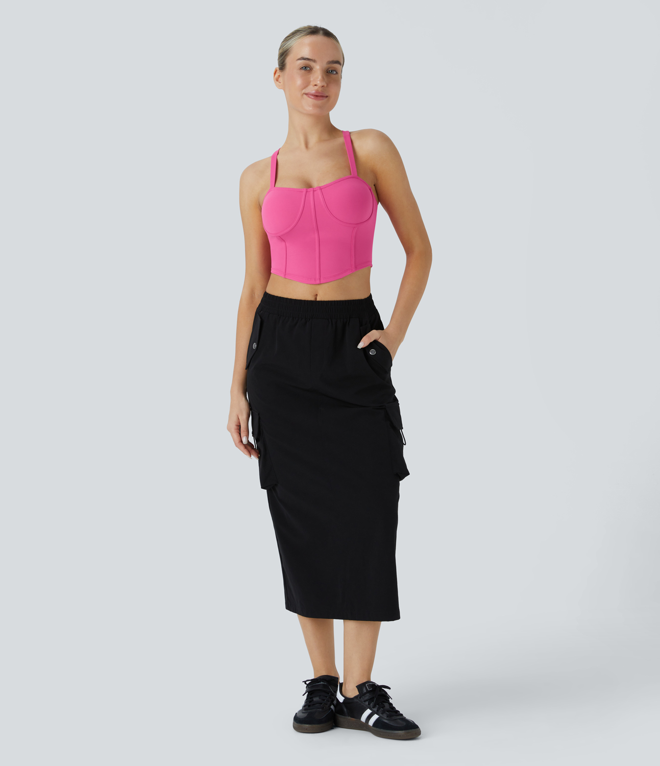 Halara Softlyzeroв„ў Plush Adjustable Strap Decorative Fishbone Curved Hem Cropped Skinny Yoga Tank Top Tank Top - Fuchsia Purple - XS 