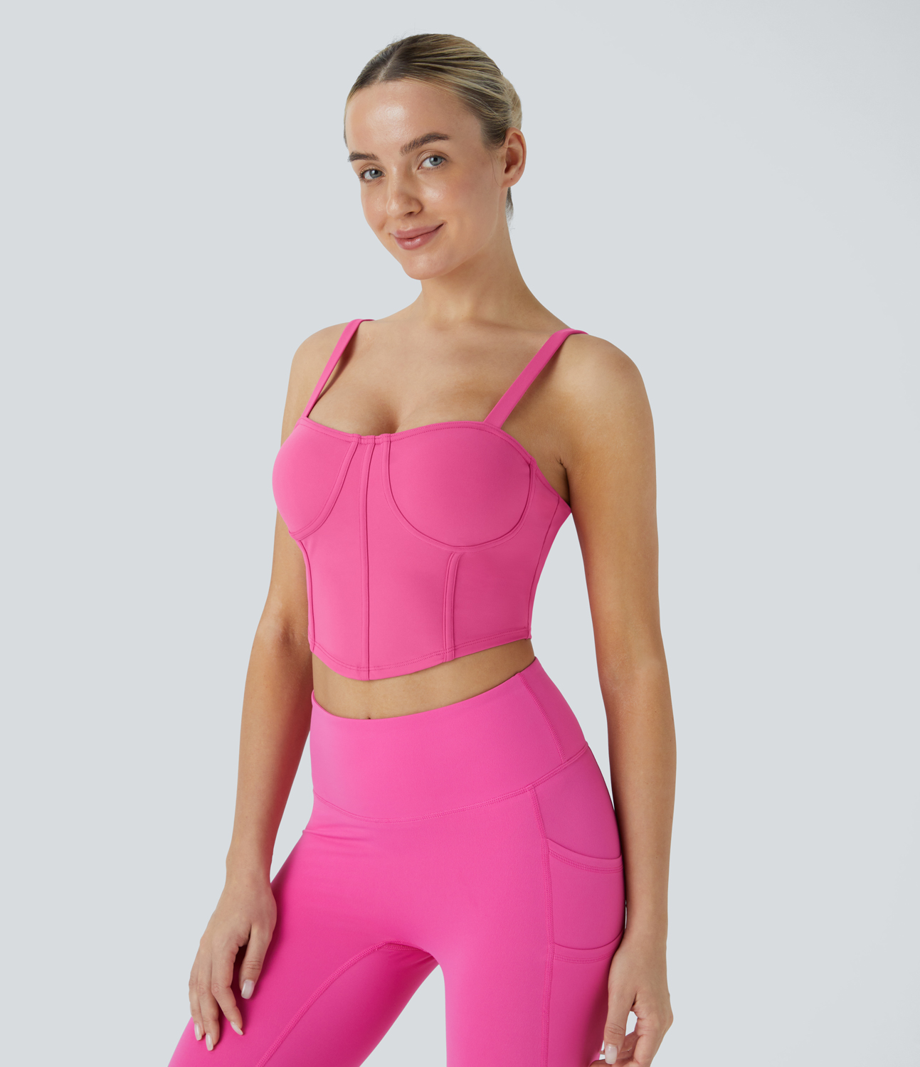 Halara Softlyzeroв„ў Plush Adjustable Strap Decorative Fishbone Curved Hem Cropped Skinny Yoga Tank Top Tank Top - Fuchsia Purple - XS 