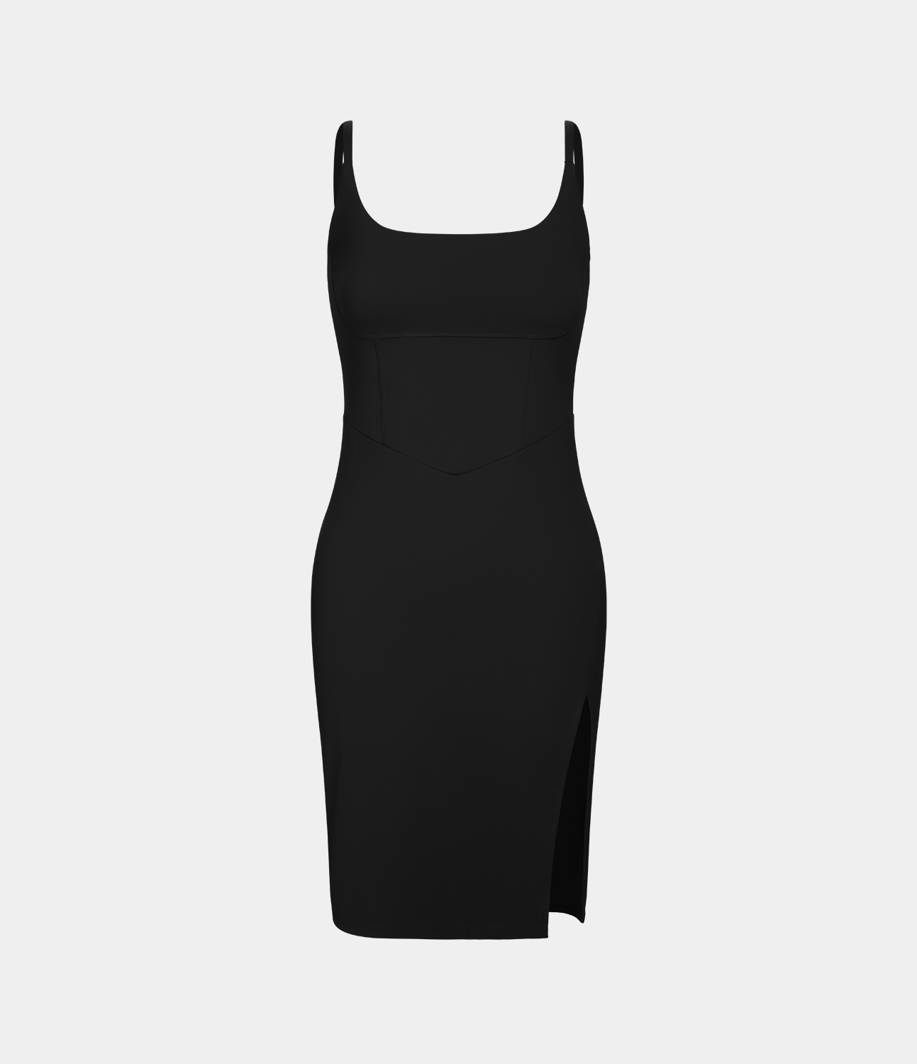 Halara Spaghetti Strap Square Neck Backless Corset Split Bodycon Midi Casual Dress Casual Dress - Black - S slip dress beach dress 