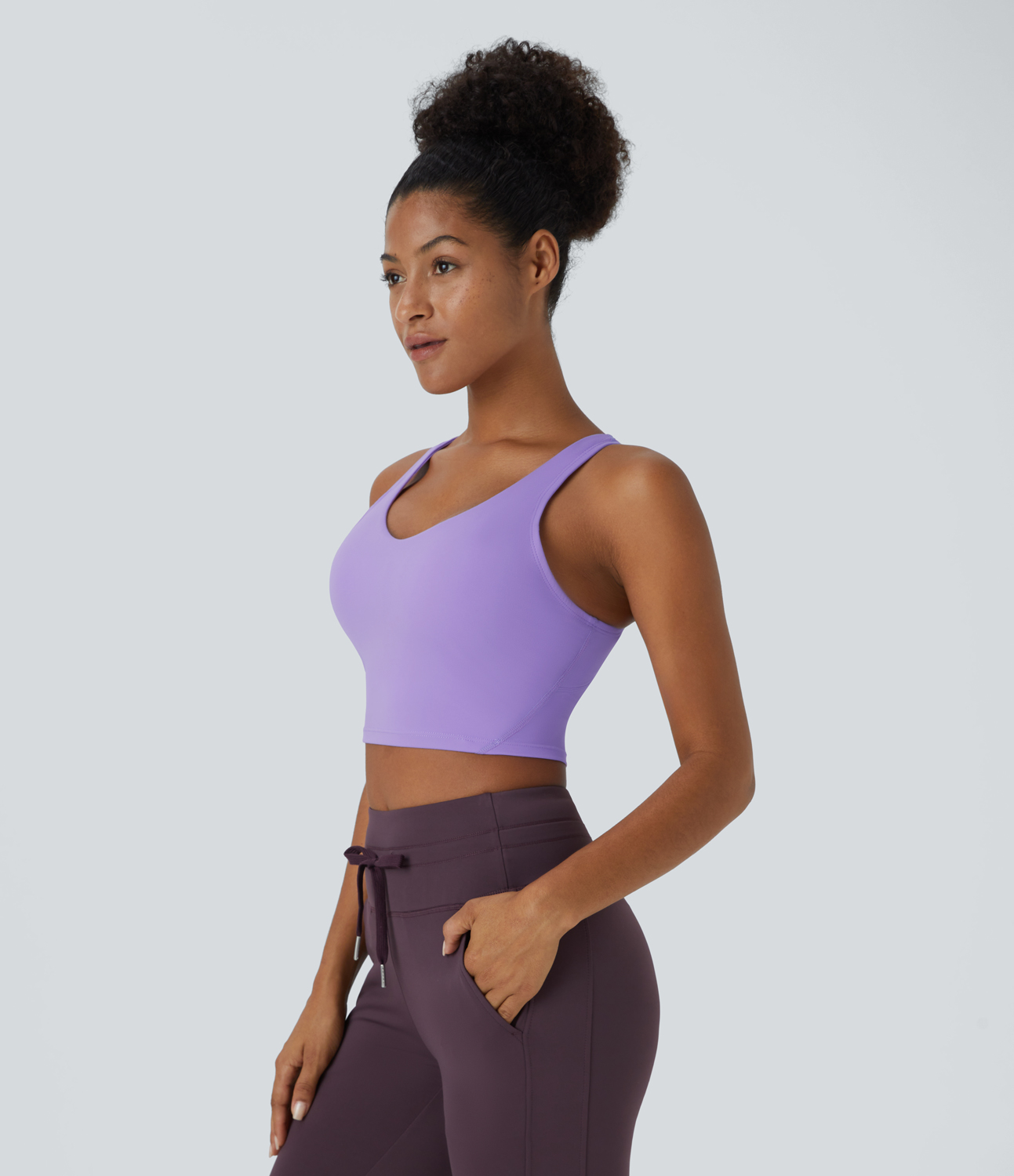 Halara Softlyzeroв„ў Plush Padded V Neck Cropped Yoga Tank Top-DD/DDD/F Cups Tank Top - Paisley Purple - M golf tops halter top tunic tops 