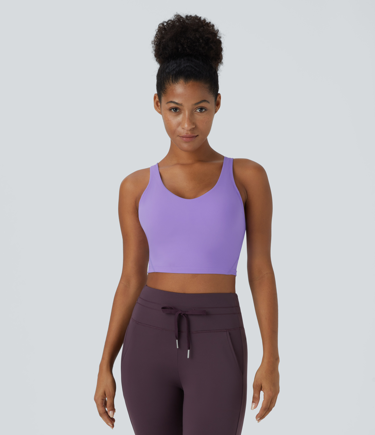 Halara Softlyzeroв„ў Plush Padded V Neck Cropped Yoga Tank Top-DD/DDD/F Cups Tank Top - Paisley Purple - M golf tops halter top tunic tops 
