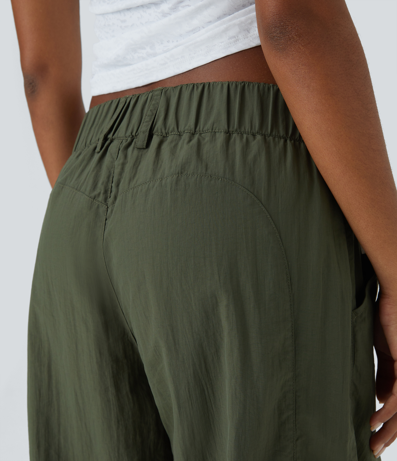 Halara Mid Rise Button Zipper Multiple Pockets Wide Leg Casual Cargo Pants  - Deep Tea Green - M sweatpants jogger pants stacked sweatpants 