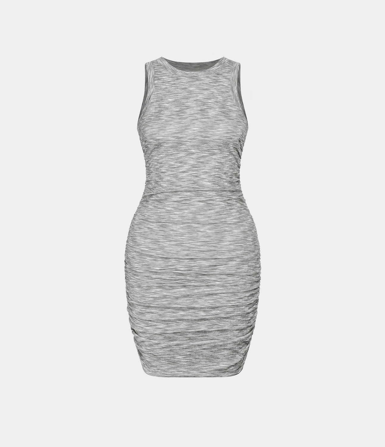 

Halara Round Neck Sleeveless Ruched Bodycon Mini Casual Dress Casual Dress - Medium Grey -  slip dress beach dress ruched dress halter dress