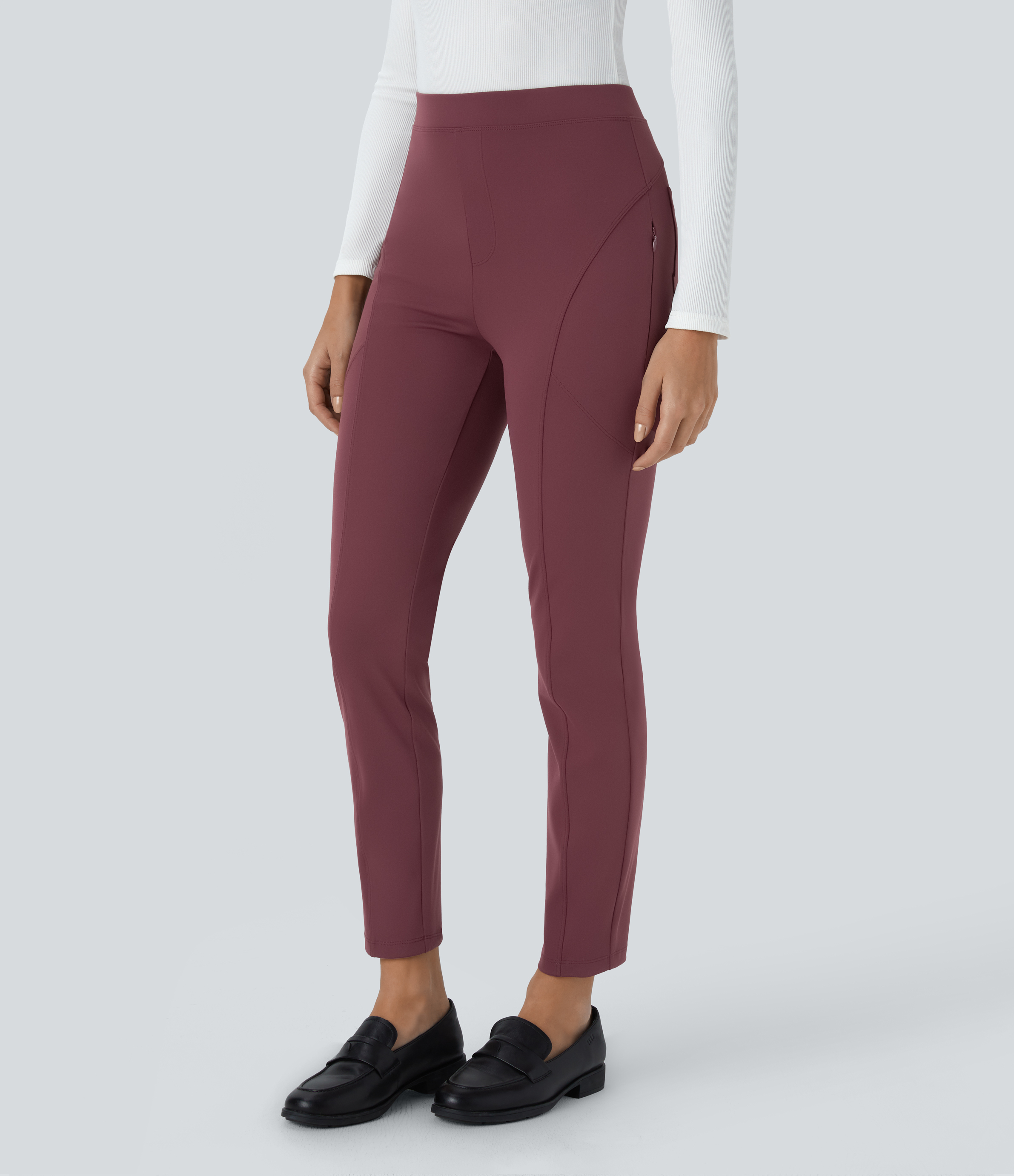 Halara Halara Flexв„ў High Waisted Side Zipper Pocket Skinny Ankle Length Work Pants  - Red Mahogany - S(regular) 