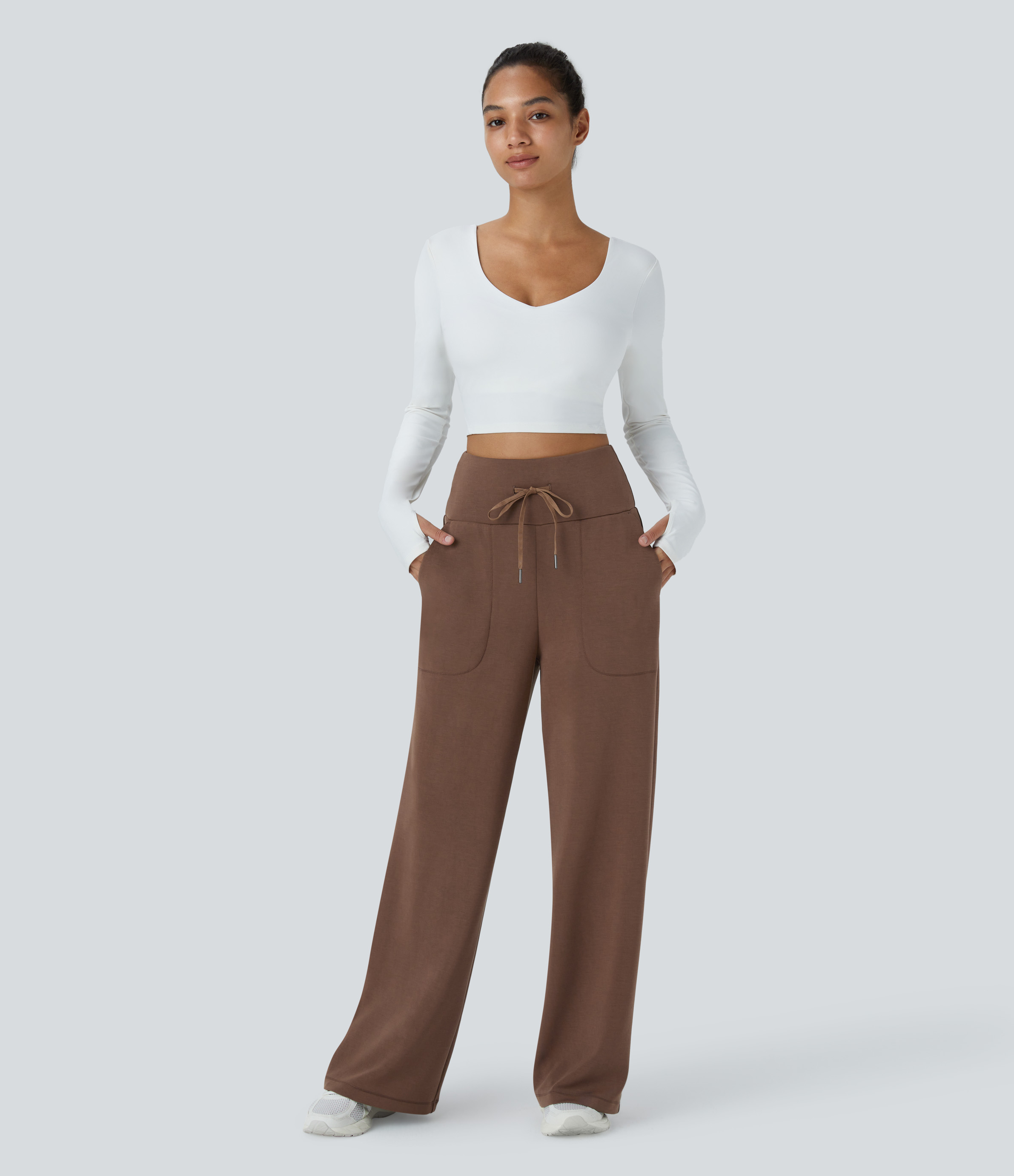 Halara High Waisted Drawstring Side Pocket Straight Leg Yoga Pants  - Mustang - XS(regular) 