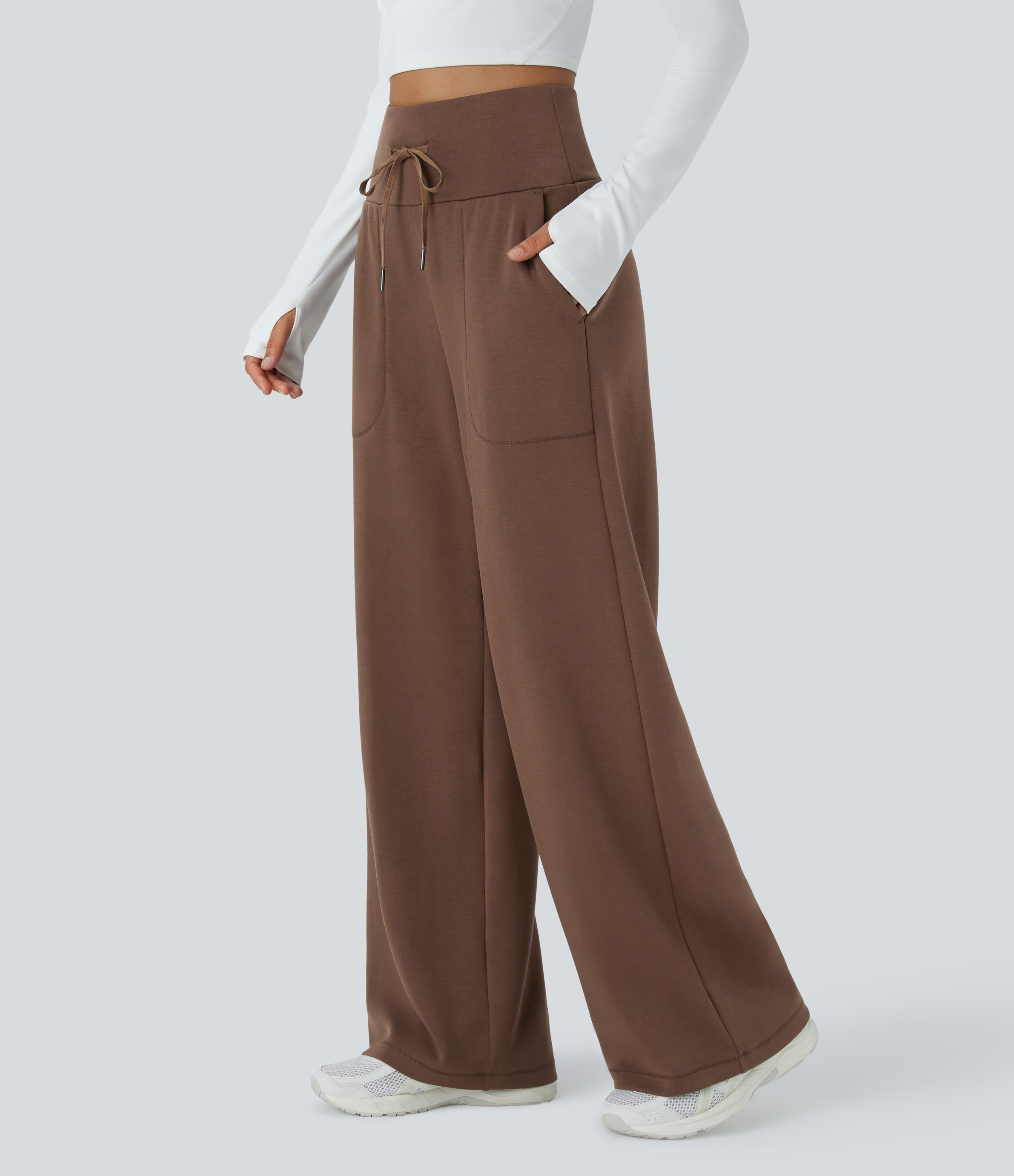 Halara High Waisted Drawstring Side Pocket Straight Leg Yoga Pants  - Mustang - XS(regular) 