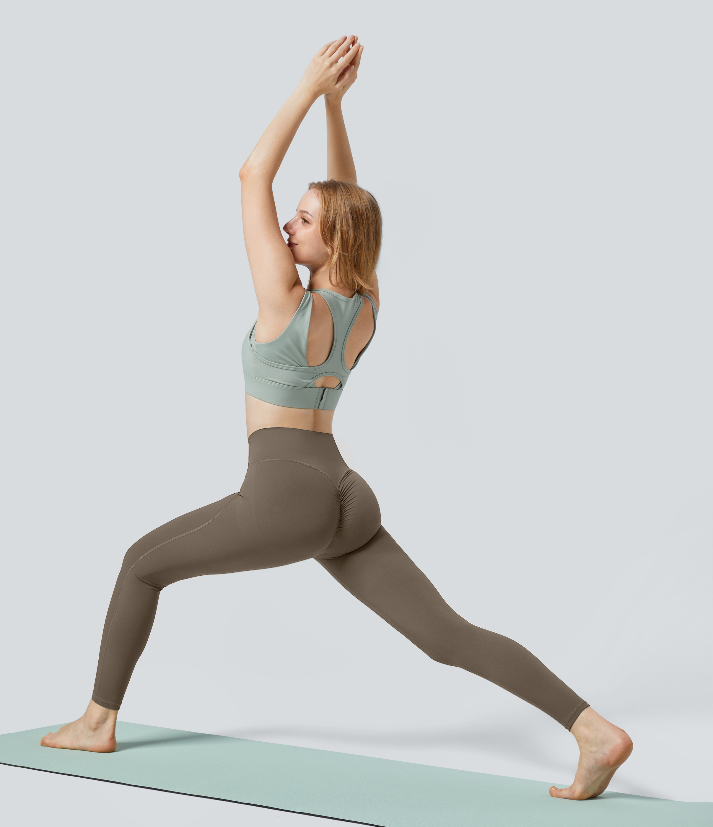 Halara UltraSculpt High Waisted Ruched Tummy Control Butt Lifting Yoga 7/8 Leggings  - Dawn Brown - S(7/8) gym leggings leggings with pockets 
