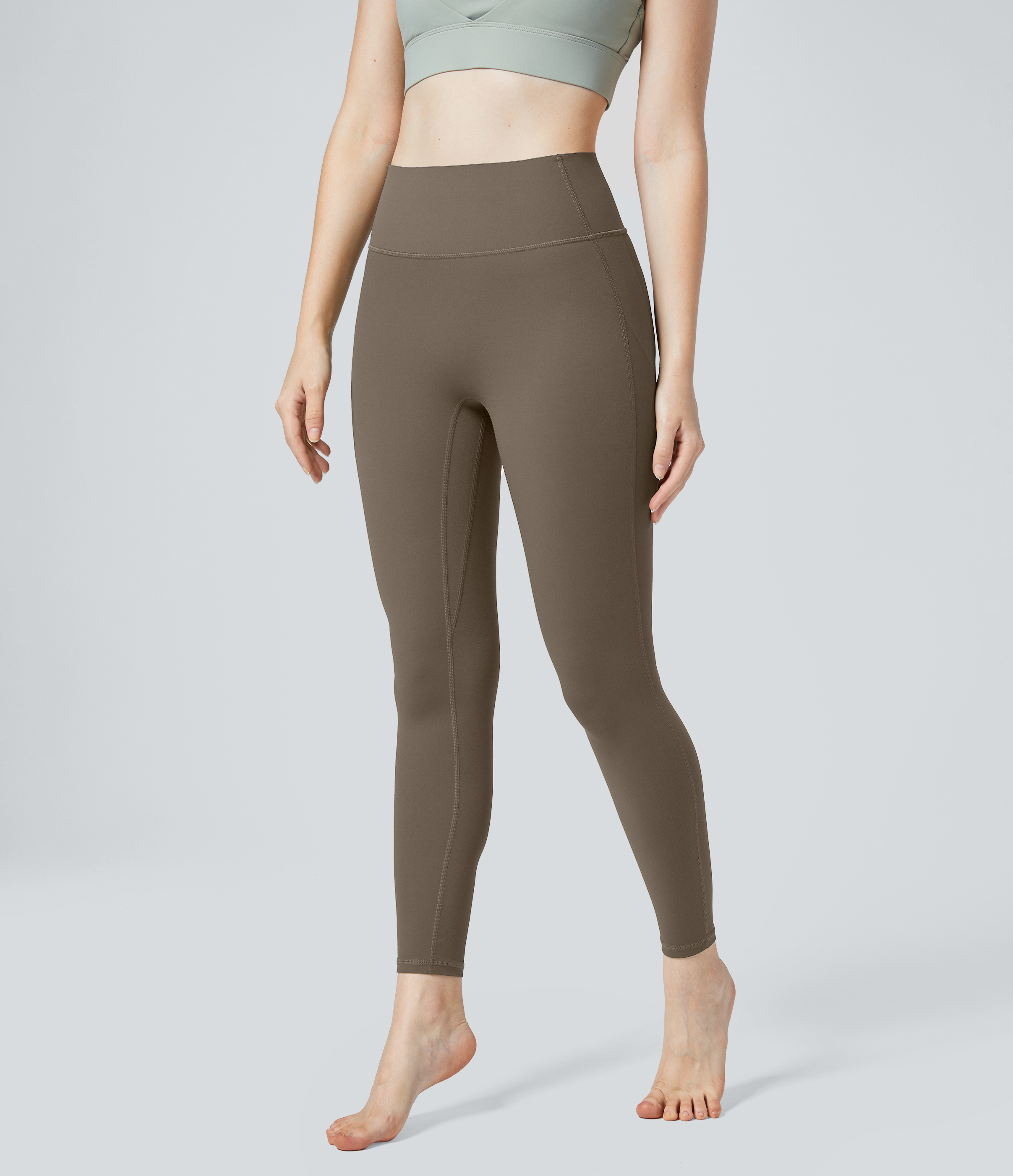 Halara UltraSculpt High Waisted Ruched Tummy Control Butt Lifting Yoga 7/8 Leggings  - Dawn Brown - S(7/8) gym leggings leggings with pockets 