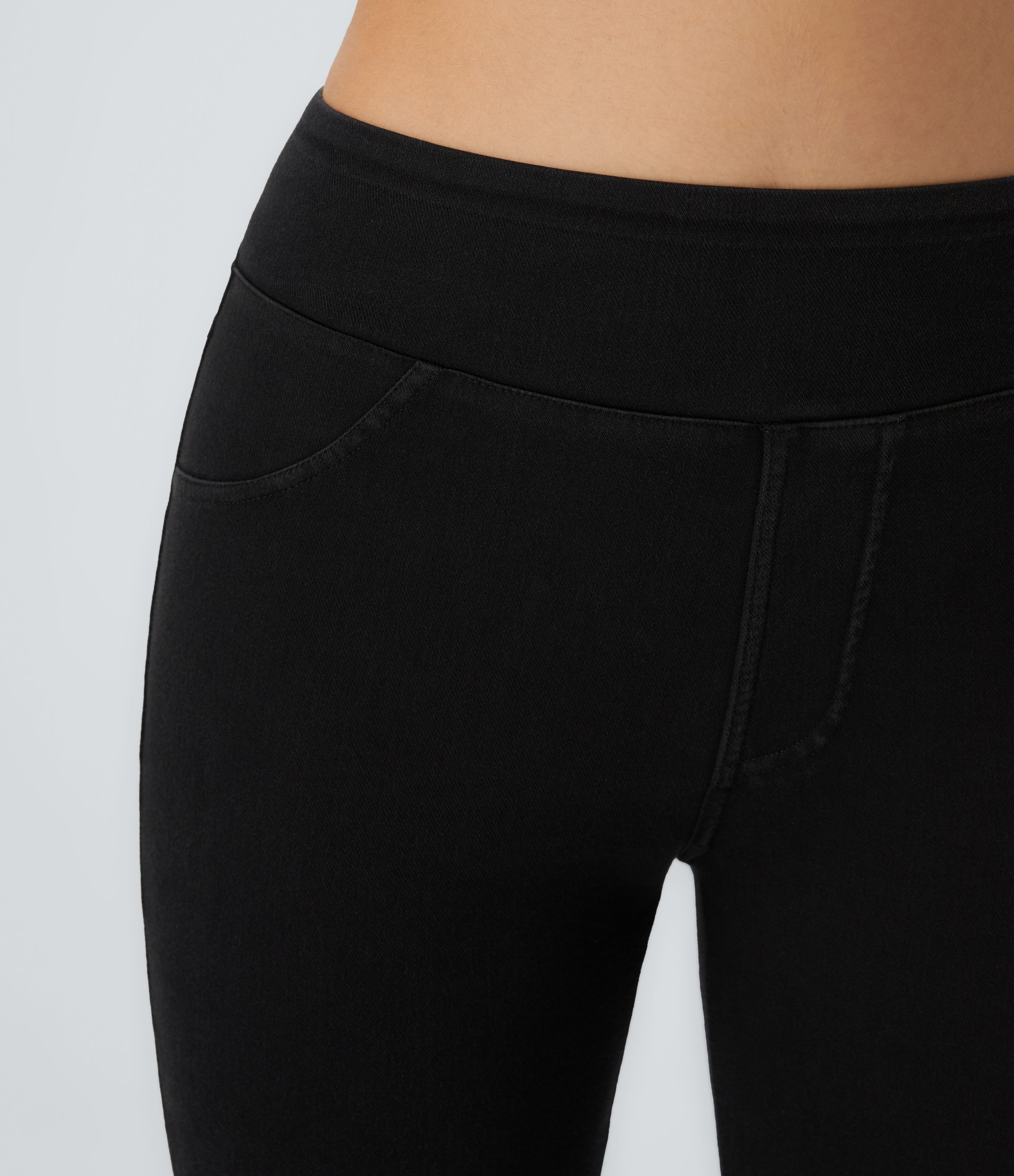 Halara HalaraMagicв„ў High Waisted Back Side Pocket Stretchy Knit Denim Casual Leggings  - Black Denim - M(full_length) 