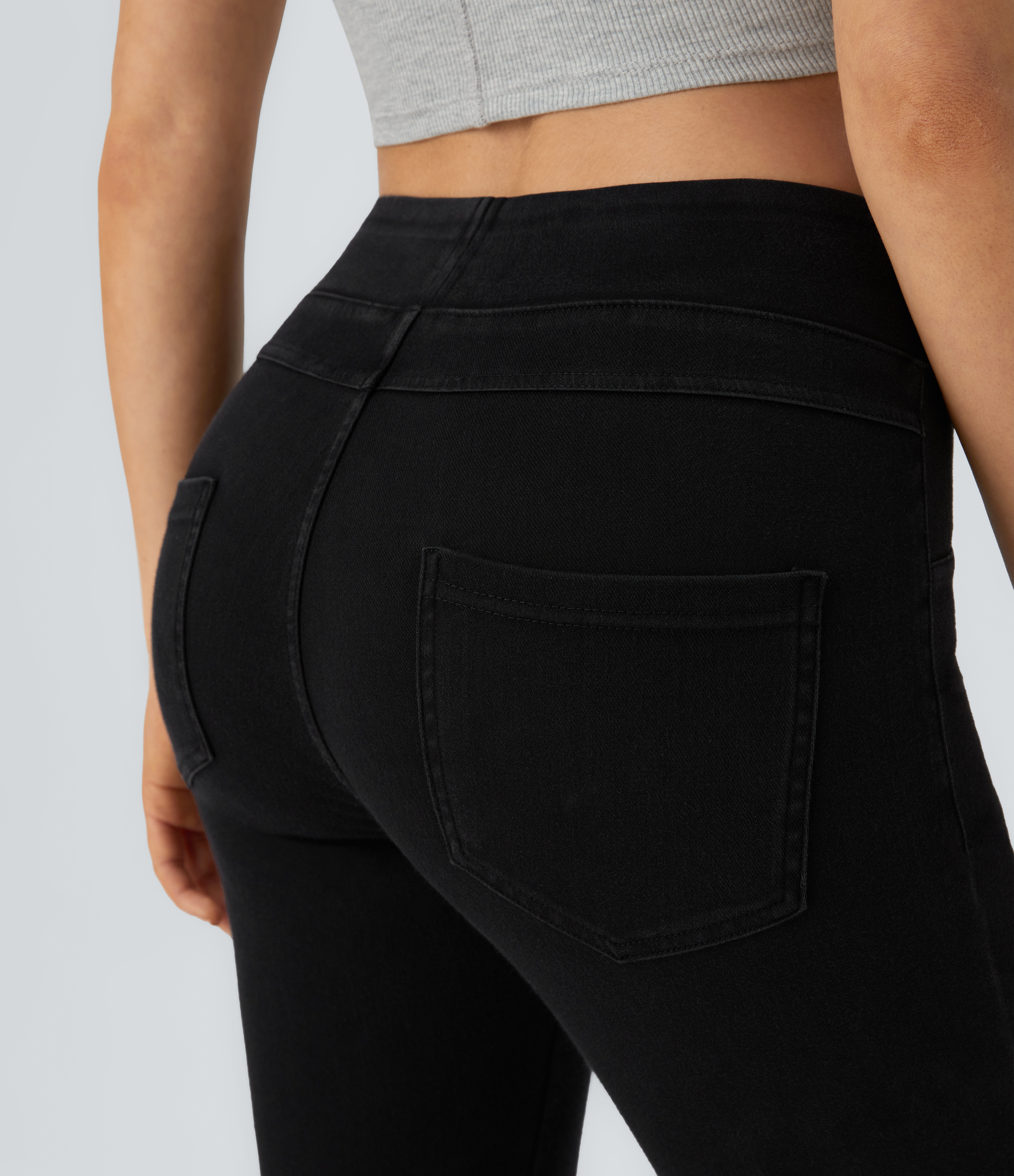 Halara HalaraMagicв„ў High Waisted Back Side Pocket Stretchy Knit Denim Casual Leggings  - Black Denim - M(full_length) 