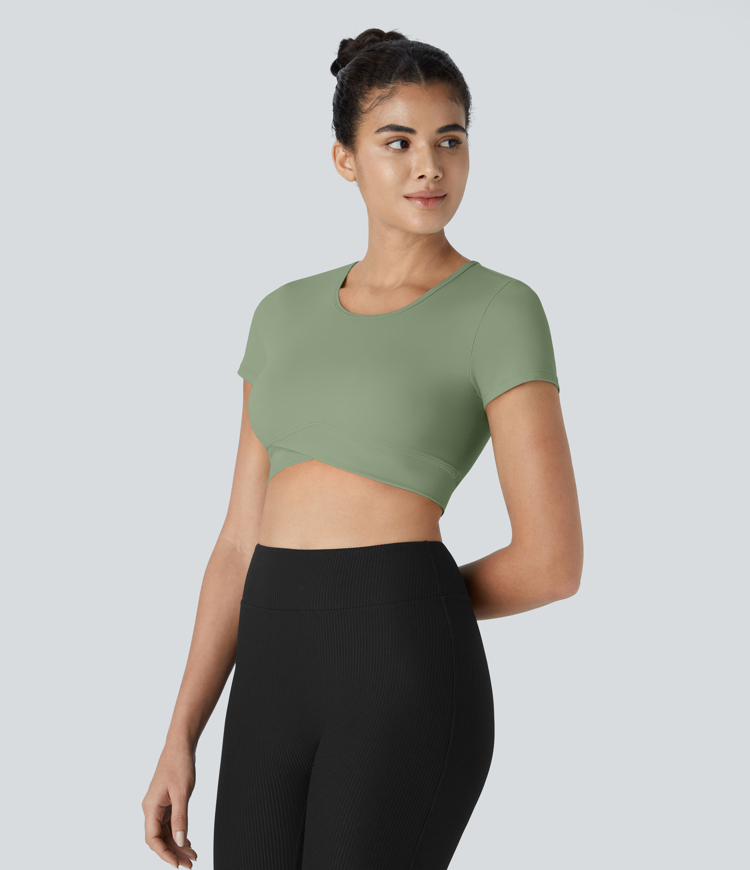 Halara Cloudfulв„ў Fabric Crossover Hem Cropped Sports Top  - Asparagus - S 