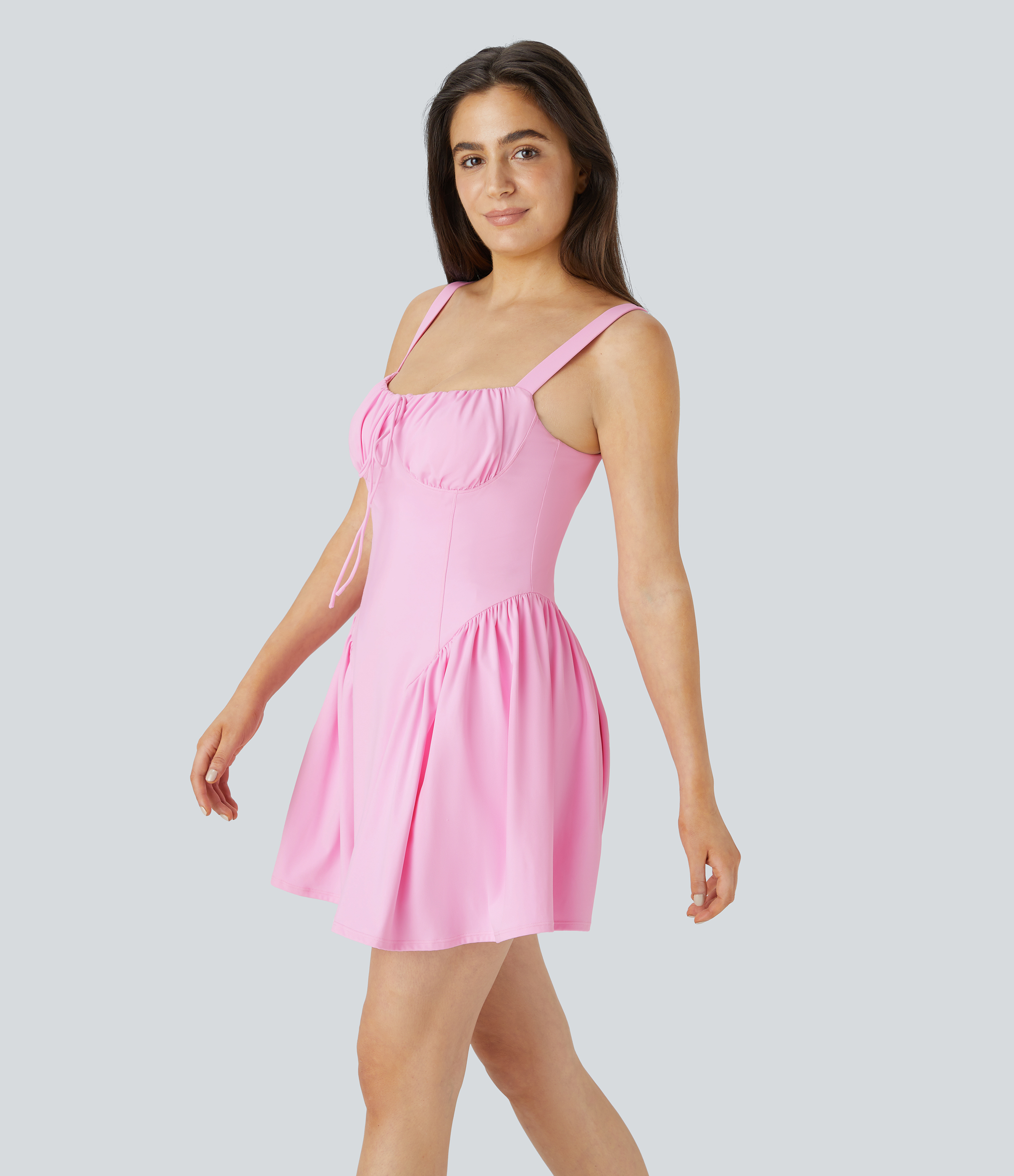 Halara Tie Front Backless 2-in-1 Pocket Mini Slip Dance Active Dress-Easy Peezy Edition Workout Dress - Nosegay - M 