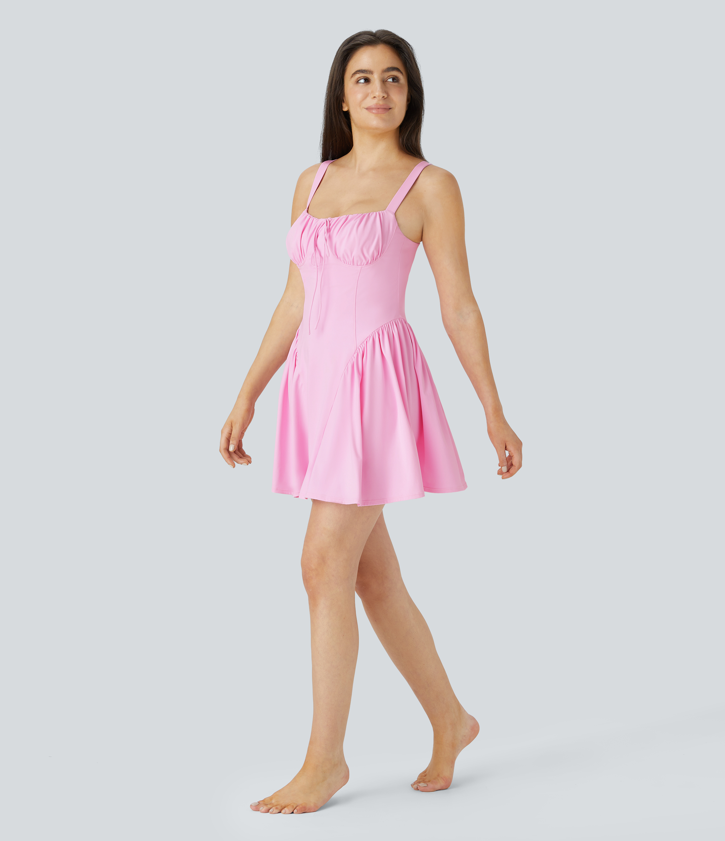 Halara Tie Front Backless 2-in-1 Pocket Mini Slip Dance Active Dress-Easy Peezy Edition Workout Dress - Nosegay - M 