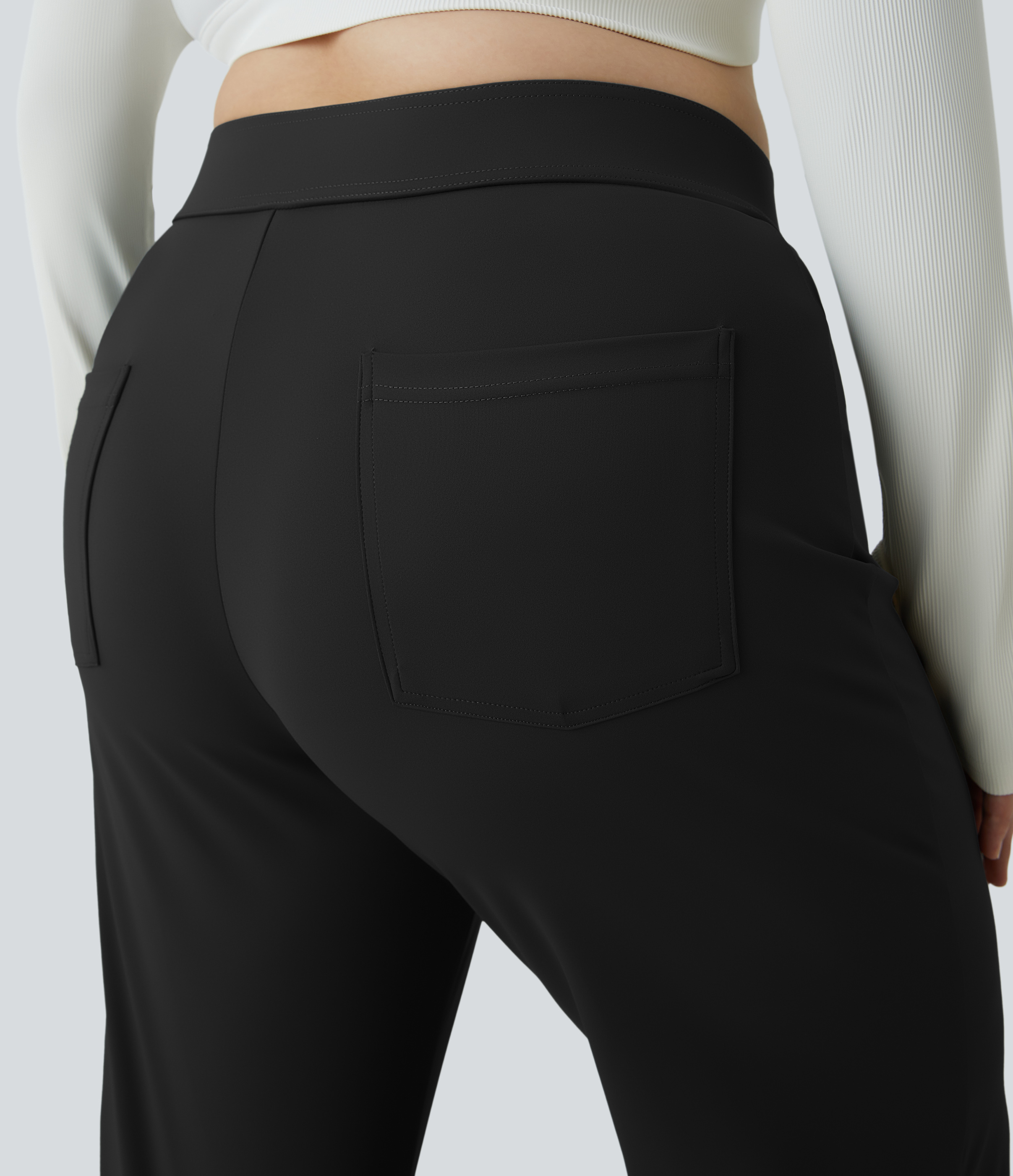 Halara High Waisted Button Multiple Pockets Straight Leg Casual Plus Size Pants  - Black - 3X 
