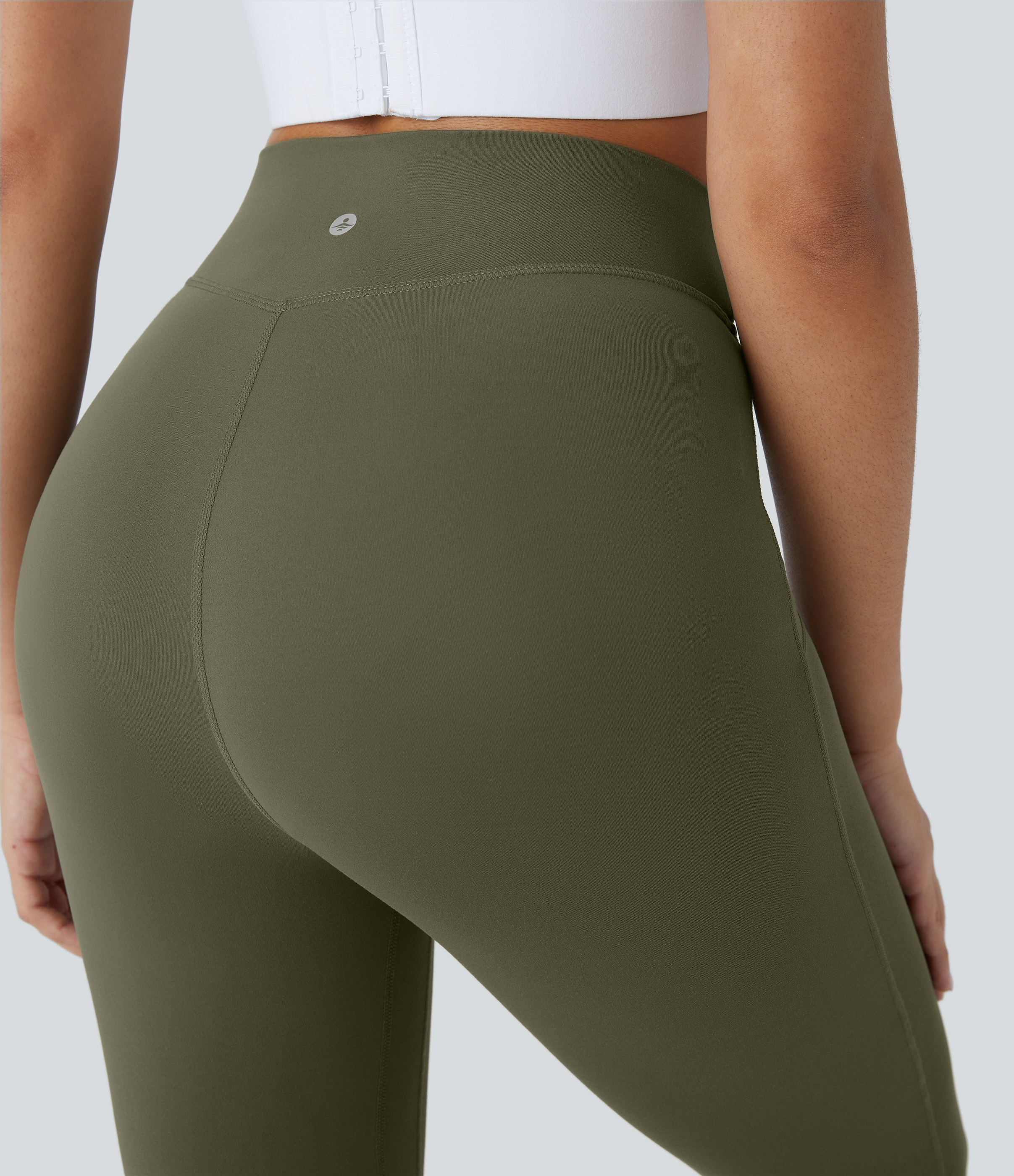 Halara Softlyzeroв„ў High Waisted Contrast Mesh Crisscross Lace Up Yoga 7/8 Leggings  - Grass Grey Green - L(7/8) gym leggings 