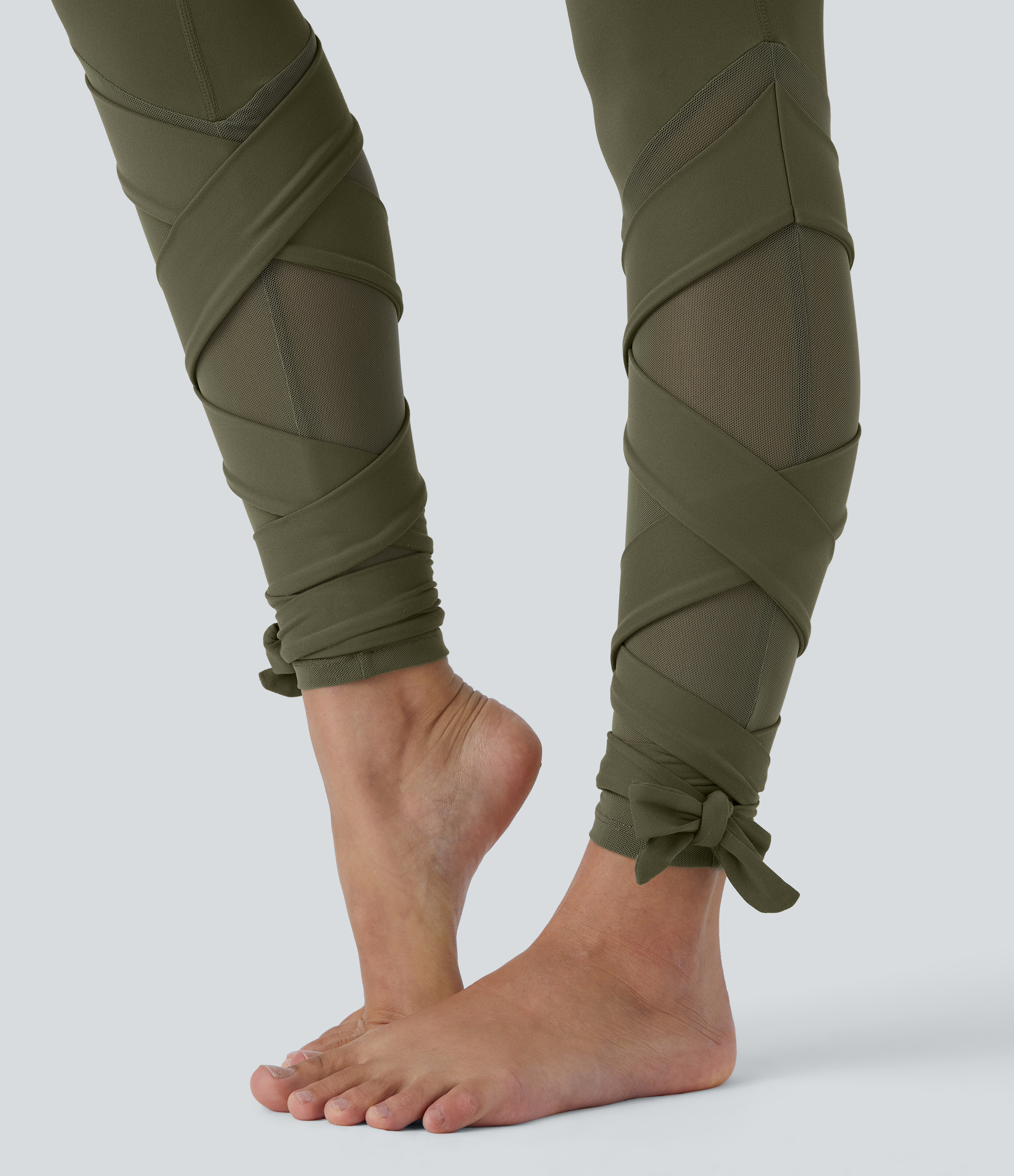 Halara Softlyzeroв„ў High Waisted Contrast Mesh Crisscross Lace Up Yoga 7/8 Leggings  - Grass Grey Green - L(7/8) gym leggings 