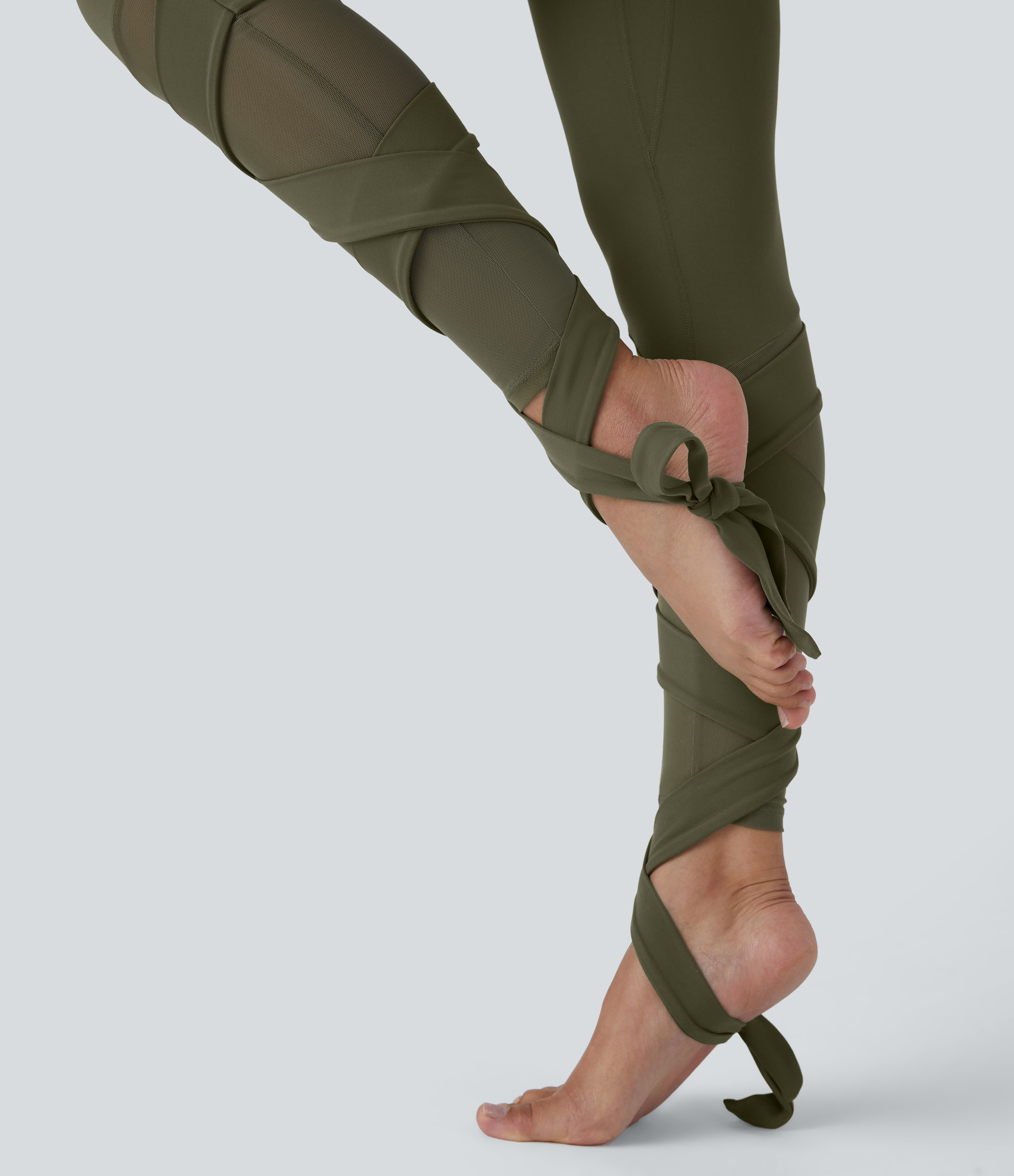 Halara Softlyzeroв„ў High Waisted Contrast Mesh Crisscross Lace Up Yoga 7/8 Leggings  - Grass Grey Green - L(7/8) gym leggings 