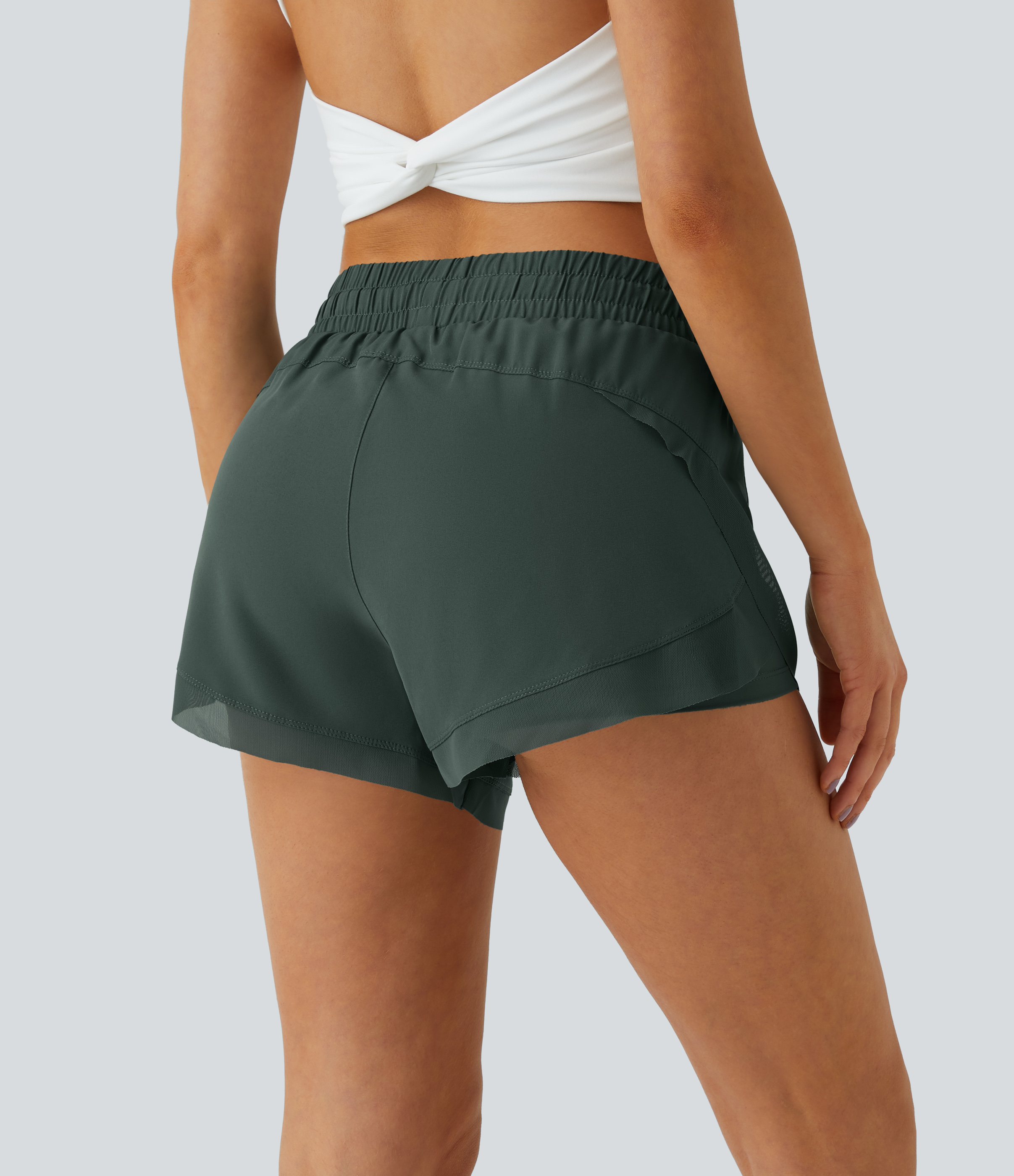 Halara Drawstring Contrast Flowy Mesh 2-in-1 Shorts Gym Short - Cilantro - S booty shorts compression shorts yoga shorts 