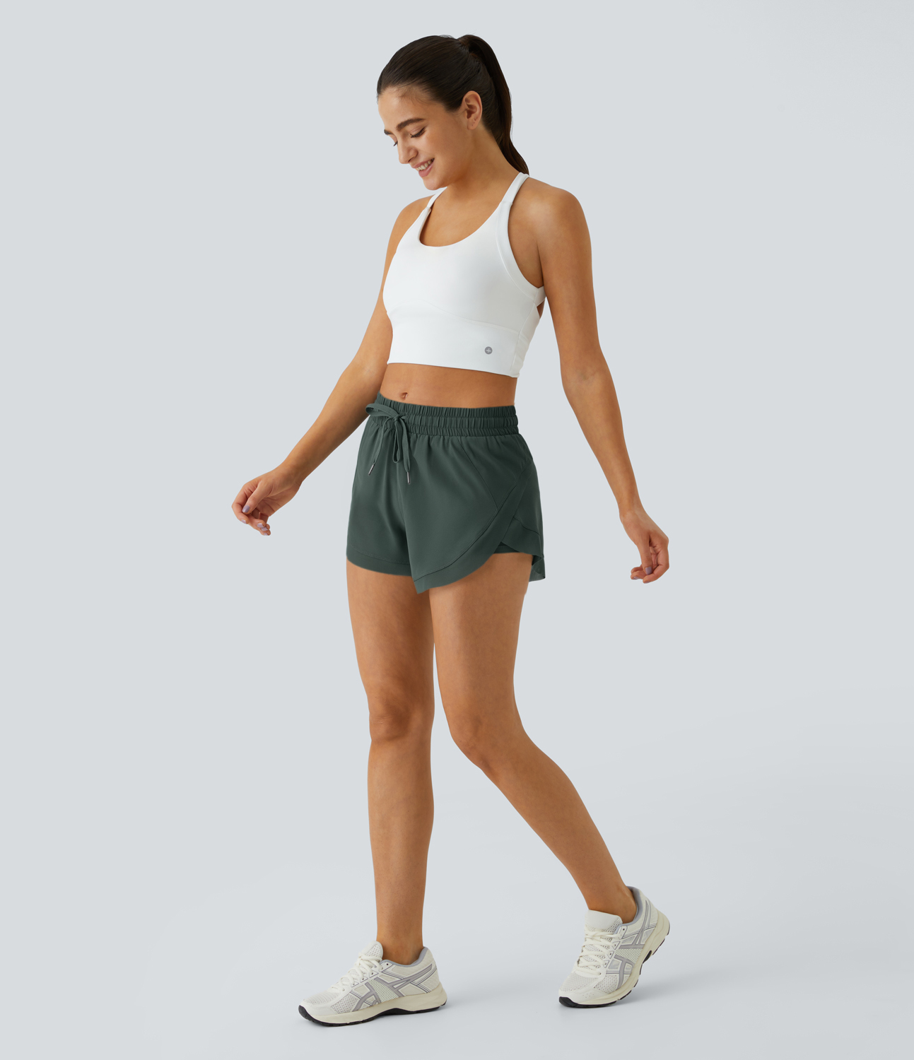 Halara Drawstring Contrast Flowy Mesh 2-in-1 Shorts Gym Short - Cilantro - S booty shorts compression shorts yoga shorts 