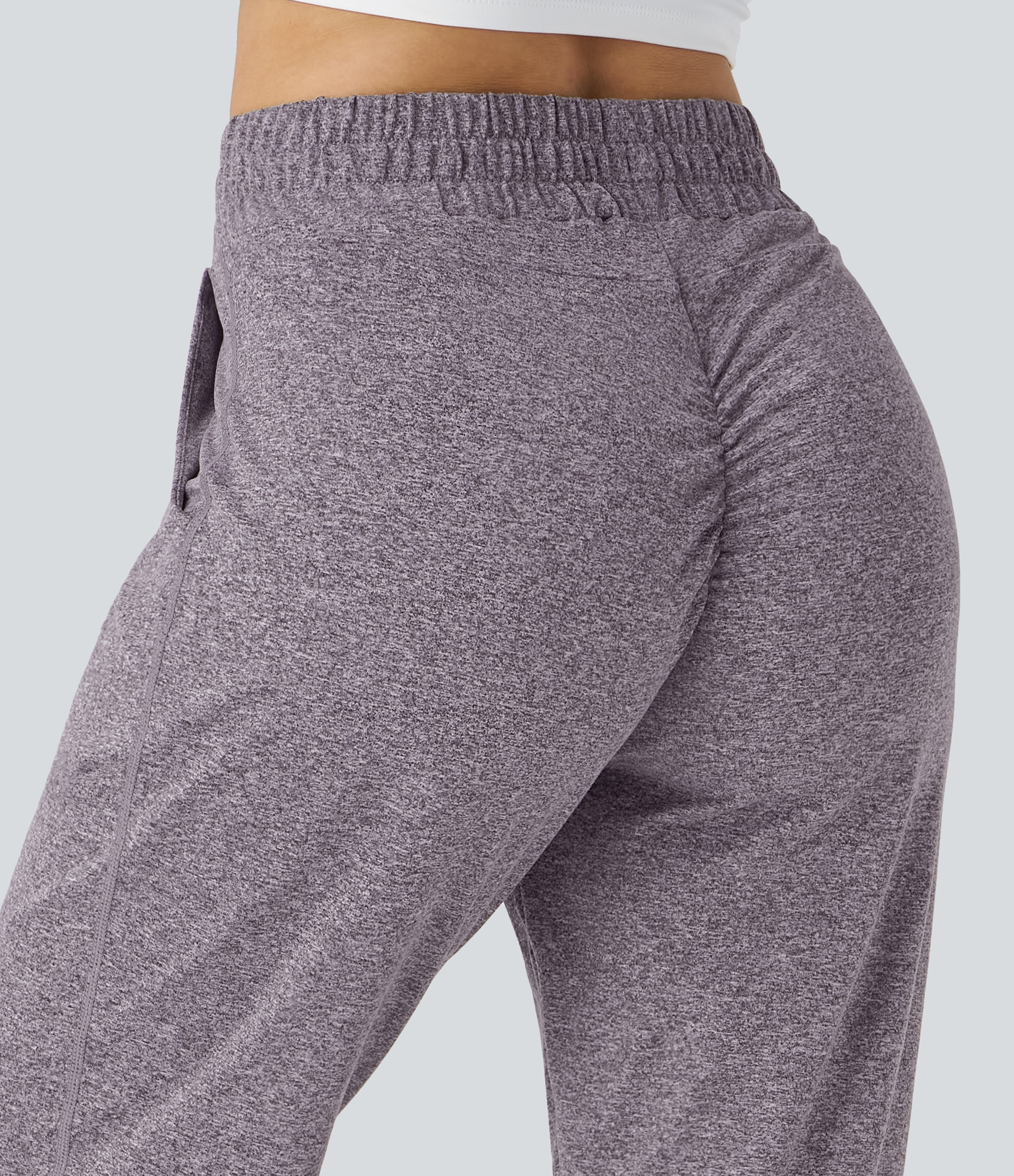 Halara High Waisted Drawstring Side Pocket Ruched Yoga Joggers  - Purple Ash Floral Yarn - XL(regular) 