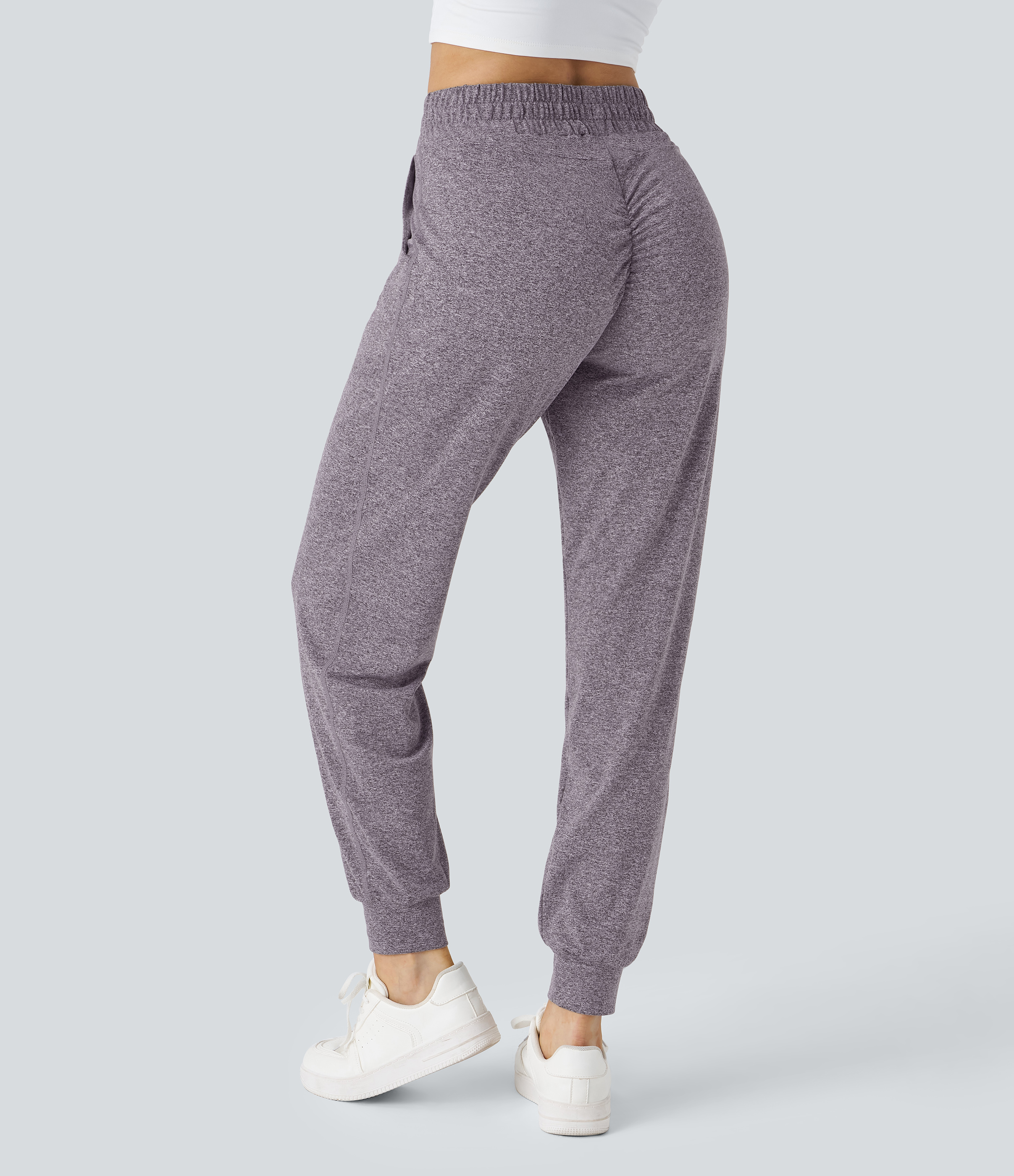 Halara High Waisted Drawstring Side Pocket Ruched Yoga Joggers  - Purple Ash Floral Yarn - XL(regular) 