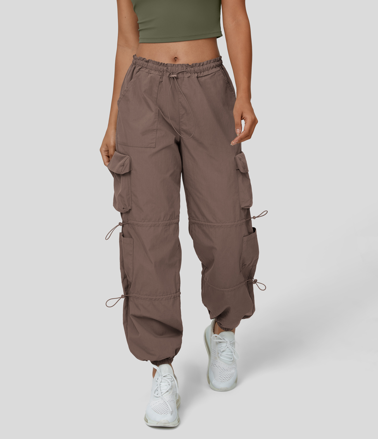 Grianlook Women's Drawstring Cargo Capri Pants with Pockets Plain Casual  Lounge Pants