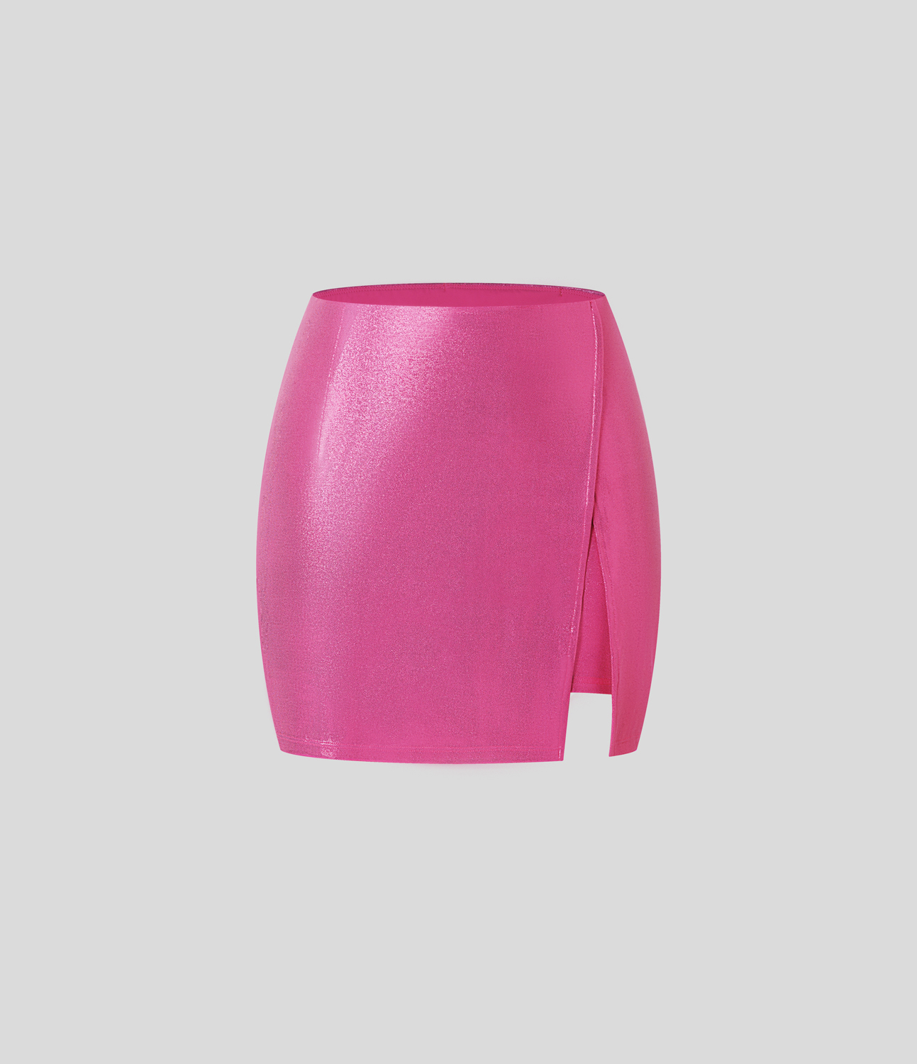 Halara Softlyzeroв„ў Faux Leather High Waisted Split Hem 2-in-1 Side Pocket Metallic Foil Print Stretchy Bodycon Mini Party Skirt  - Shiny Fuchsia Fedora - M(regular) 