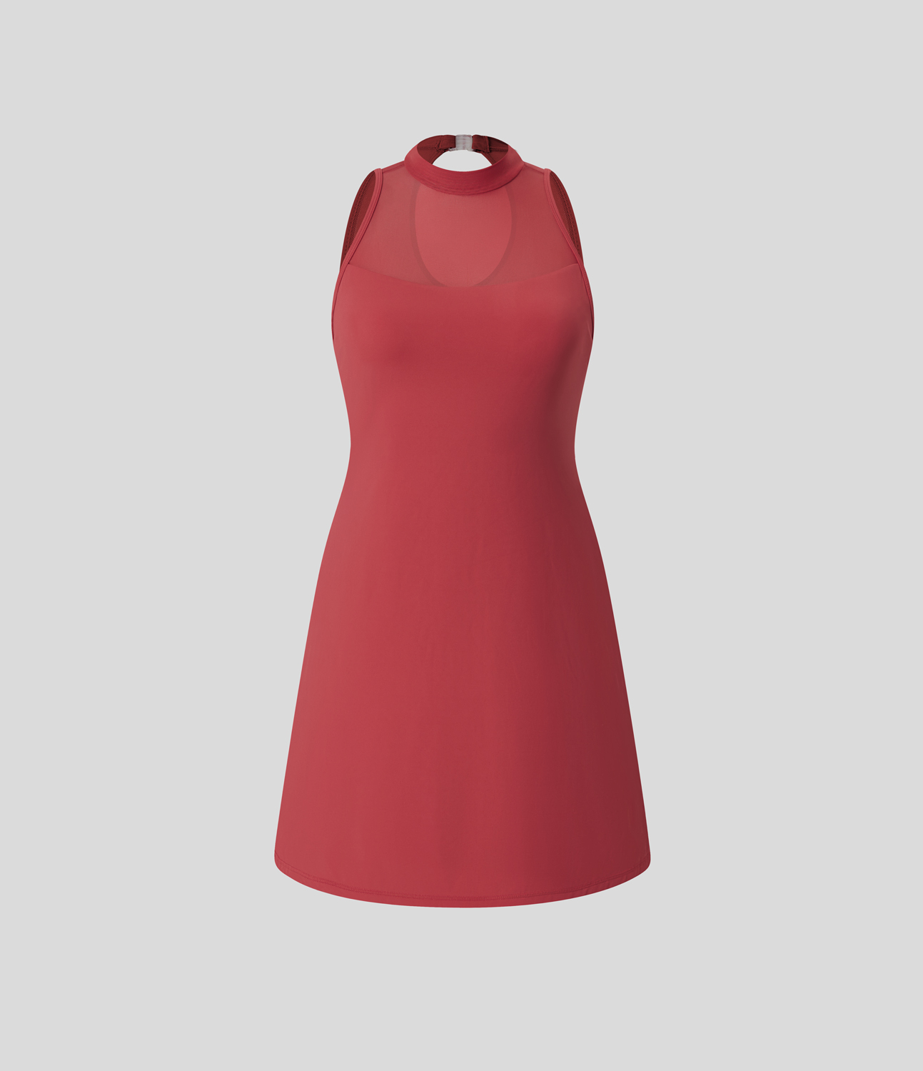 Halara Contrast Mesh Buckle Cut Out Split 2-in-1 Side Pocket Dance Dress-Easy Peezy Workout Dress - Salsa - L 