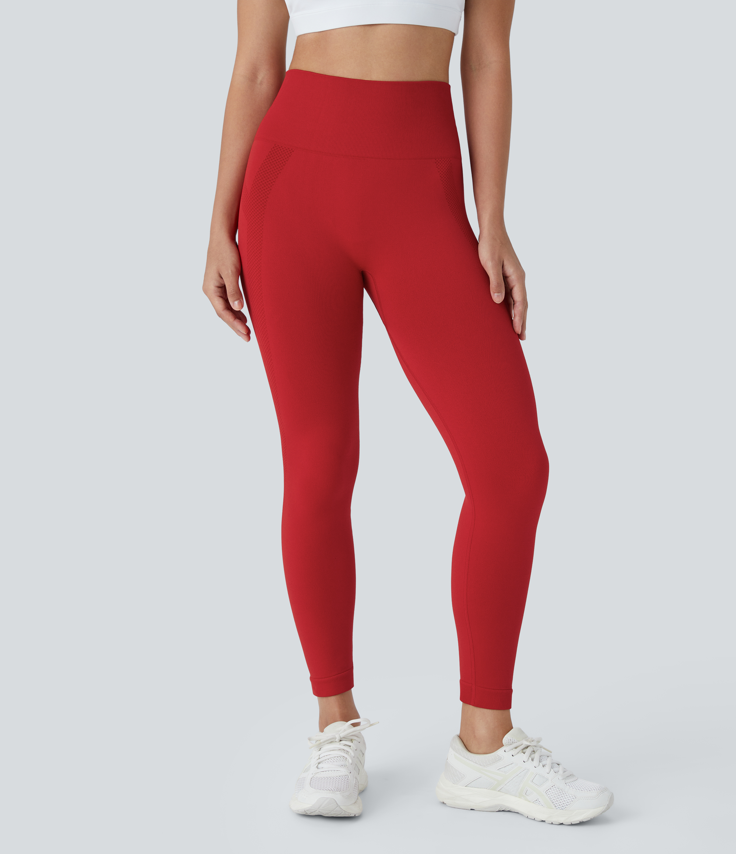 Halara Seamless Flow High Waisted Ruched 7/8 Yoga Leggings  - Salsa - M(7/8) gym leggings leggings with pockets leggings with butt lift 